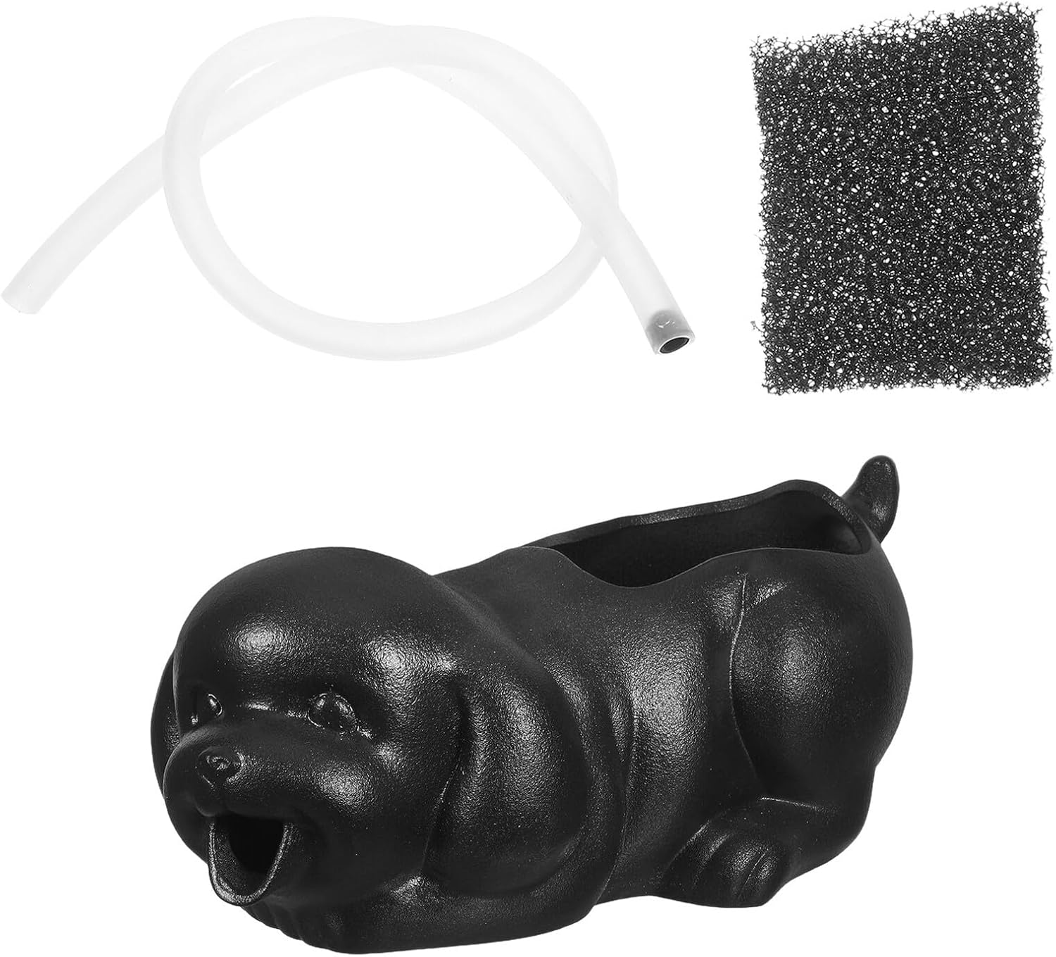 Ceramic Dog Fountain Spitter Waterfall for Fish Tank Aquarium Decor with Planter Interactive Running Water Feature and Natural Filtration Adorable Puppy Sculpture for Indoor