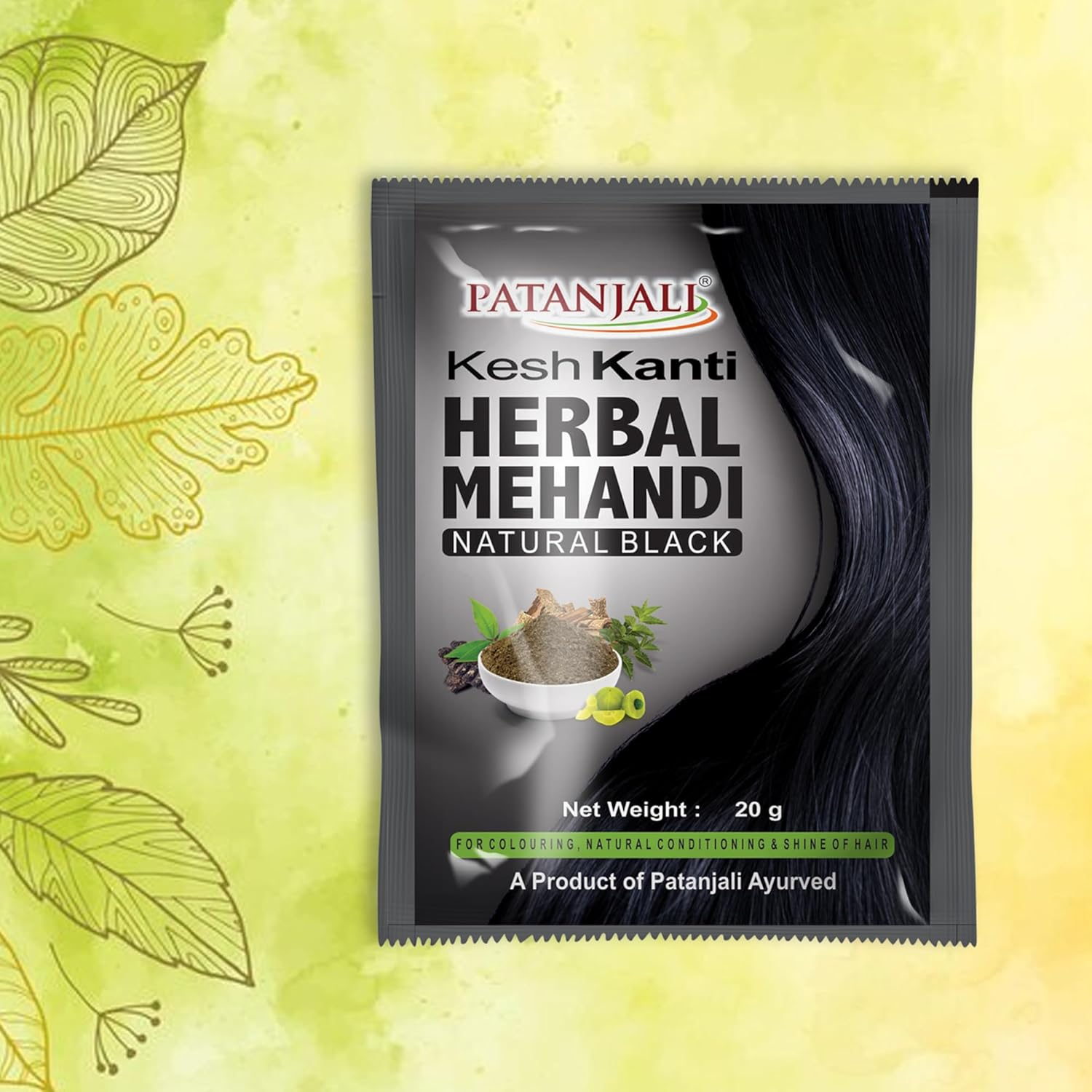 Patanjali Kesh Kanti Herbal Mehndi, 20G - Natural Black (Pack of 6) image number 4