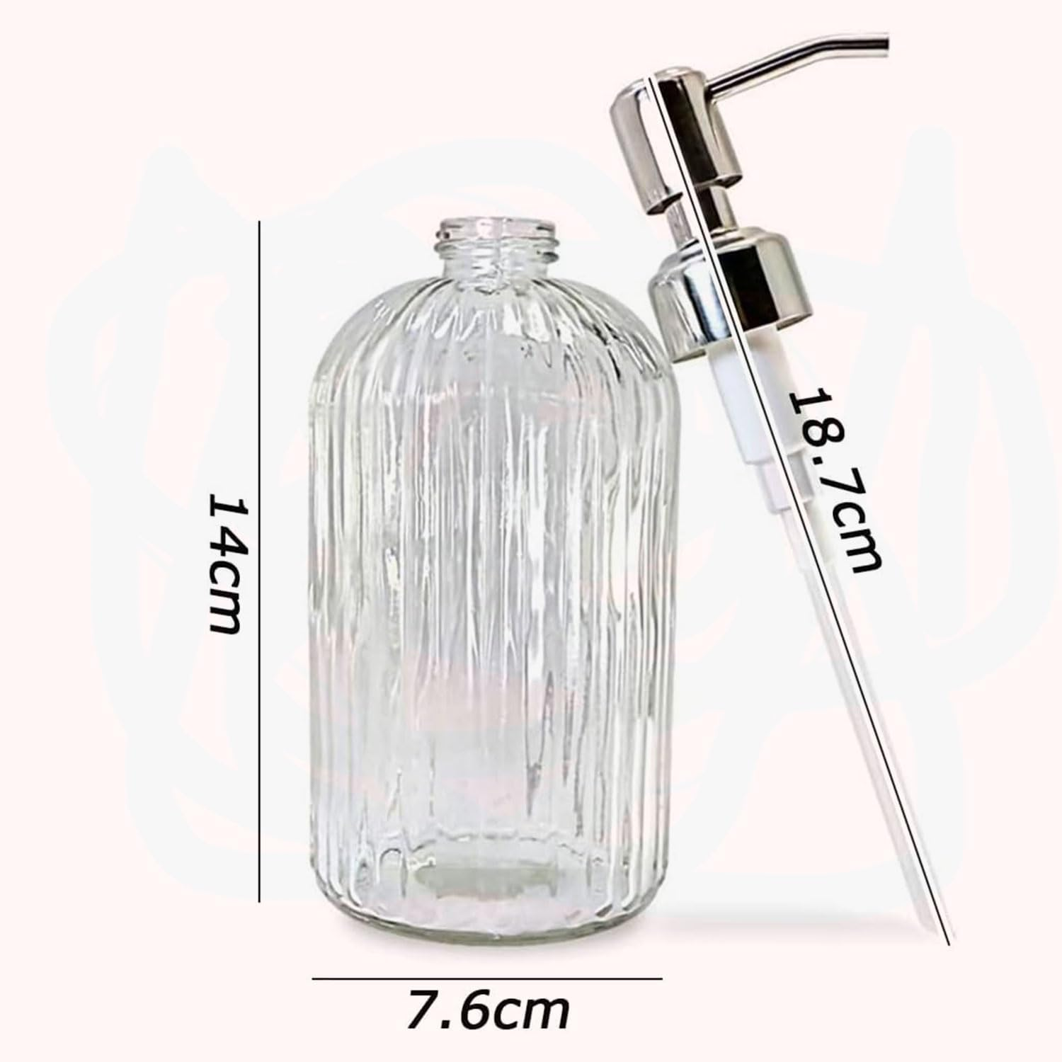 YIRANJIA 2-Pack 18 Oz Glass Soap Dispenser with Rust-Proof Stainless Steel Pump - Refillable Vertical Stripe Design for Kitchen & Bathroom image number 3