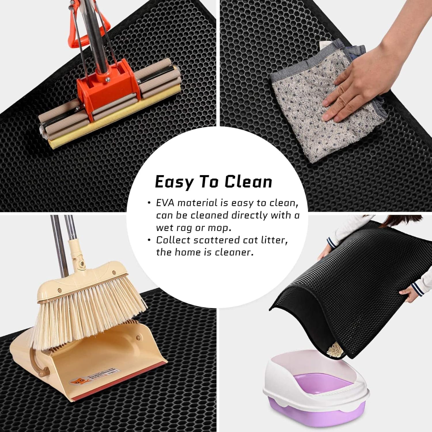 Cuifati Cat Litter Mat, Double Layer Prevent Slip Waterproof EVA Litter Box Mat, Litter Trapping Mat, Easy Clean Litter Scatter Control Urine Proof Mat (Grey) image number 6