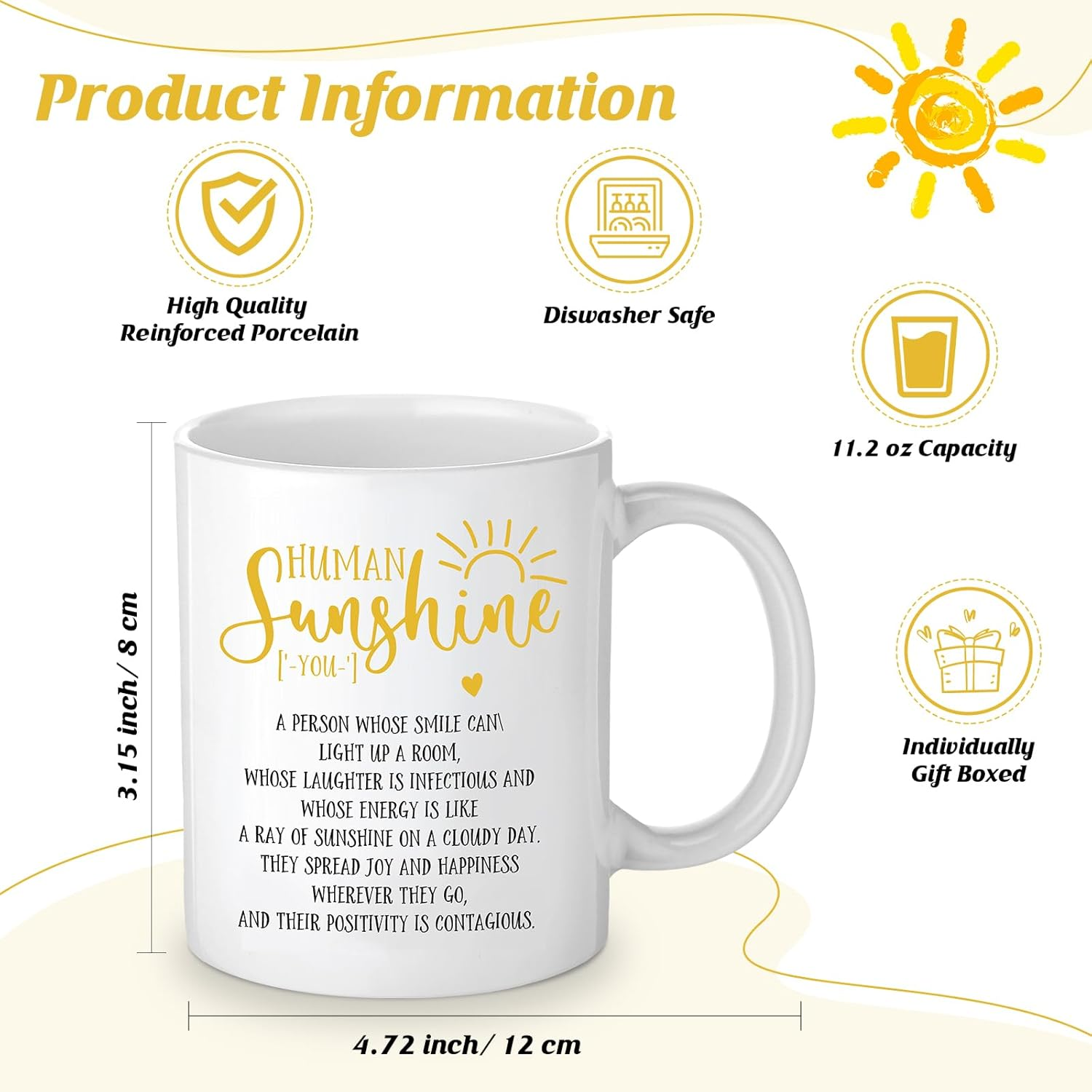 Crtiin 3Pcs Human Sunshine Makeup Bag Gifts Sets Inspirational Thank You Gifts for Woman Human Sunshine Makeup Bag 11.2 Oz Novelty Coffee Mug Keychain Christmas Birthday Gifts Coworker Gifts, as The image number 3
