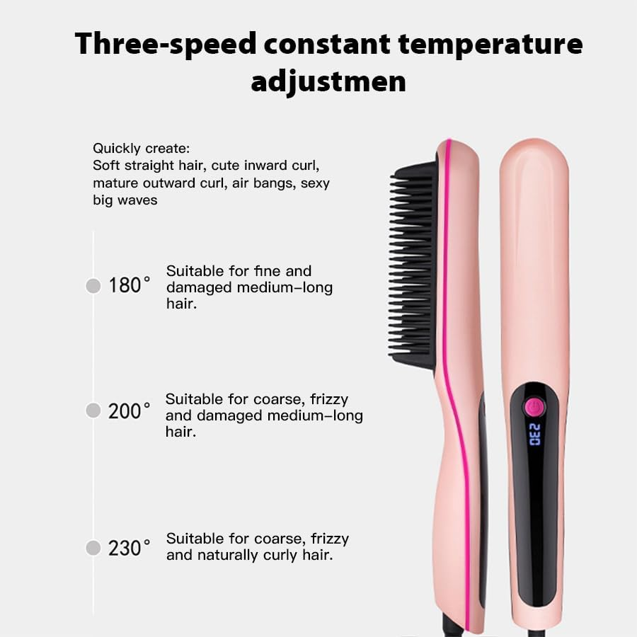 Negative Ion Hair Straightener 1 Minute Heating to 180&deg;C 180&deg;C/200&deg;C/230&deg;C3 Constant Temperature Mode Anti-Burn Design (Pink) - Black image number 4
