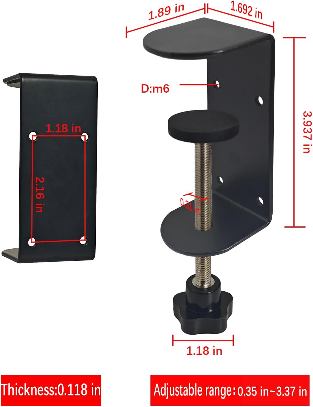 Jhanw 3 Inch C-Clamp with Four Small Holes in the Back, 2-Pack Adjustable Desk C Clamps for Range 0.35"~3.37", Versatile Clamp for Brake, Parts Assembly, Fastening, Welding, Woodwork, Metal Work image number 1