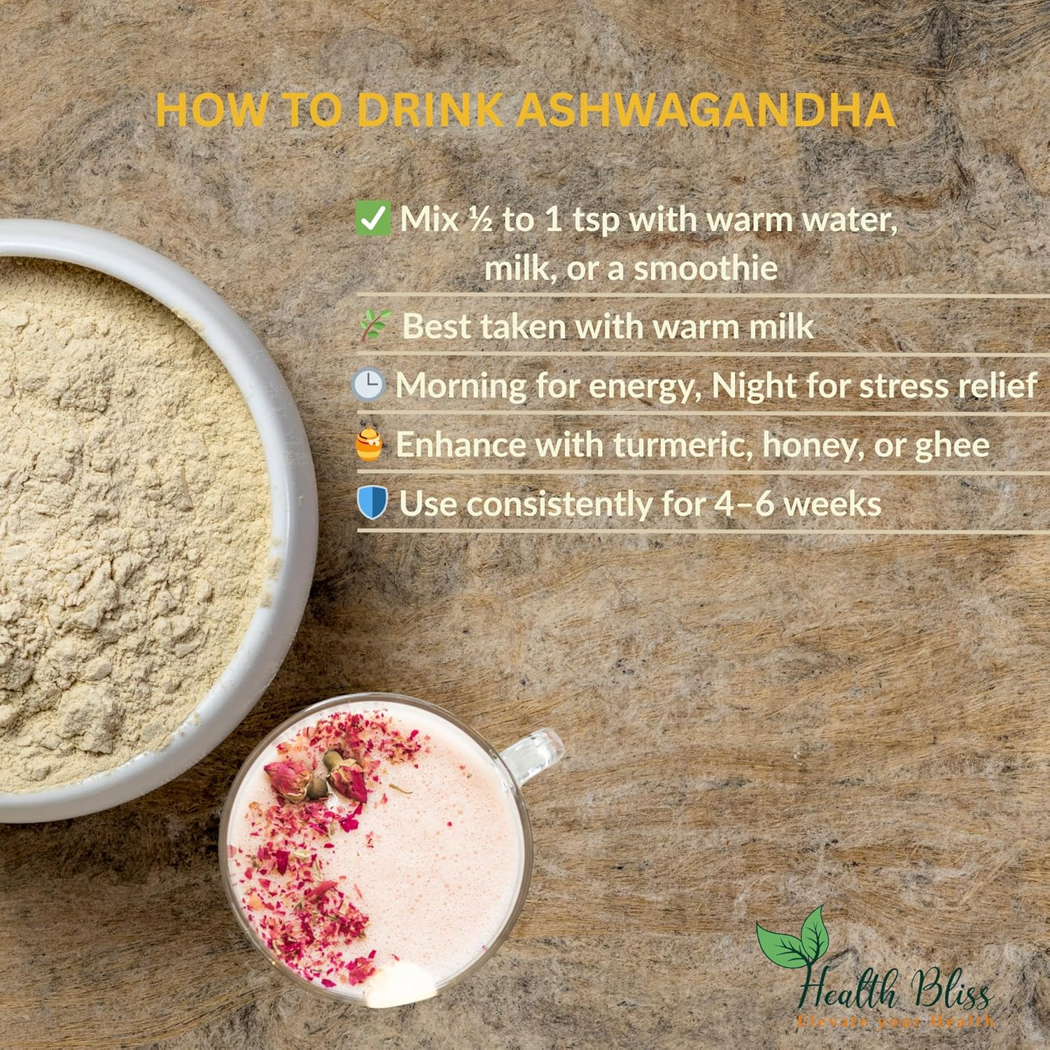 Health Bliss Organic Ashwagandha Root Powder, 200G, Natural Herbal Supplement for Energy and Vitality image number 2