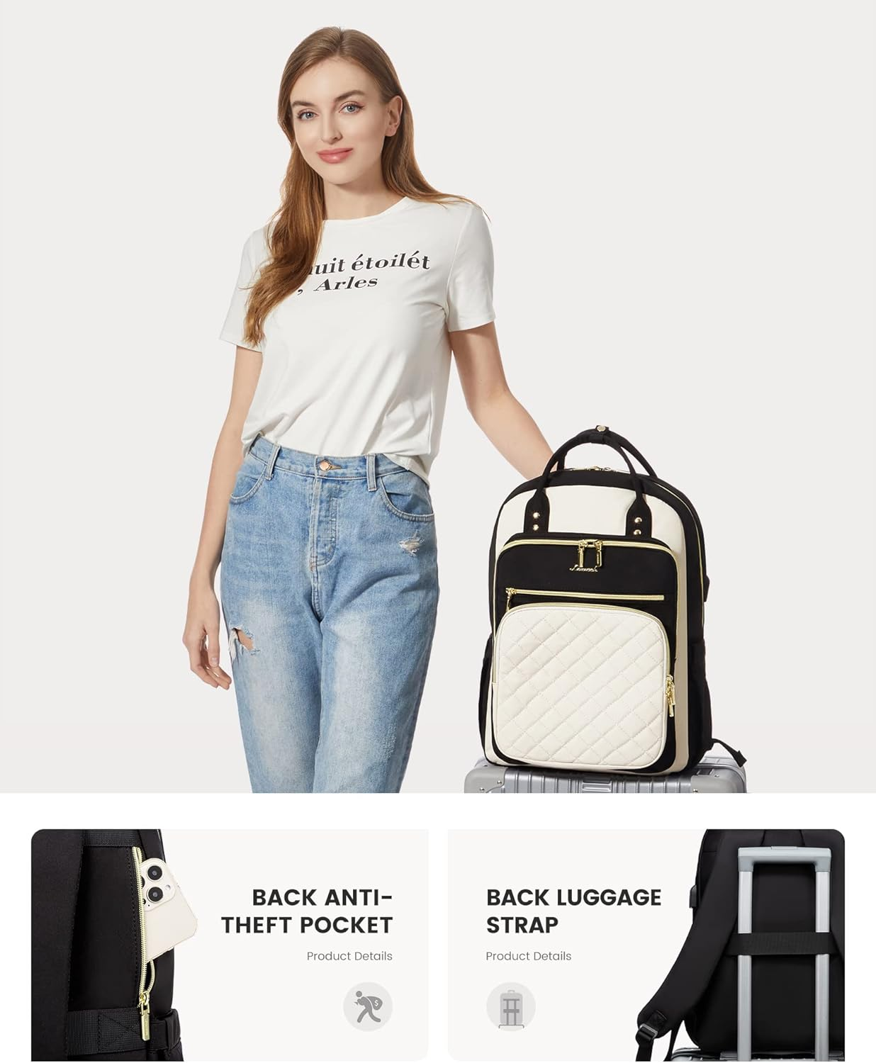 LOVEVOOK Laptop Backpack for Women, Fashion Travel Work Commuter Backpack Purse with USB Port, Lightweight Casual Daypacks, Nurse Teacher College Computer Bag, Fit 15.6" Laptop - D-Black-Purple image number 5