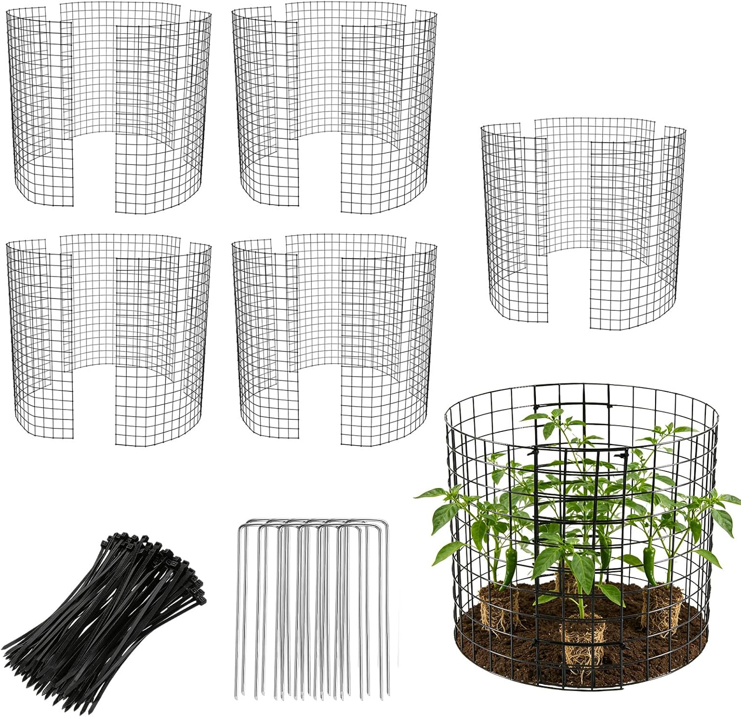 15 PCS 30Cm X 30Cm Garden Cloche Plant Metal, Plant Animal Protection Barrier with Ground Stakes & Nylon Ties, Garden Rabbit Fence for Vegetable Patch Fruit Cage image number 4
