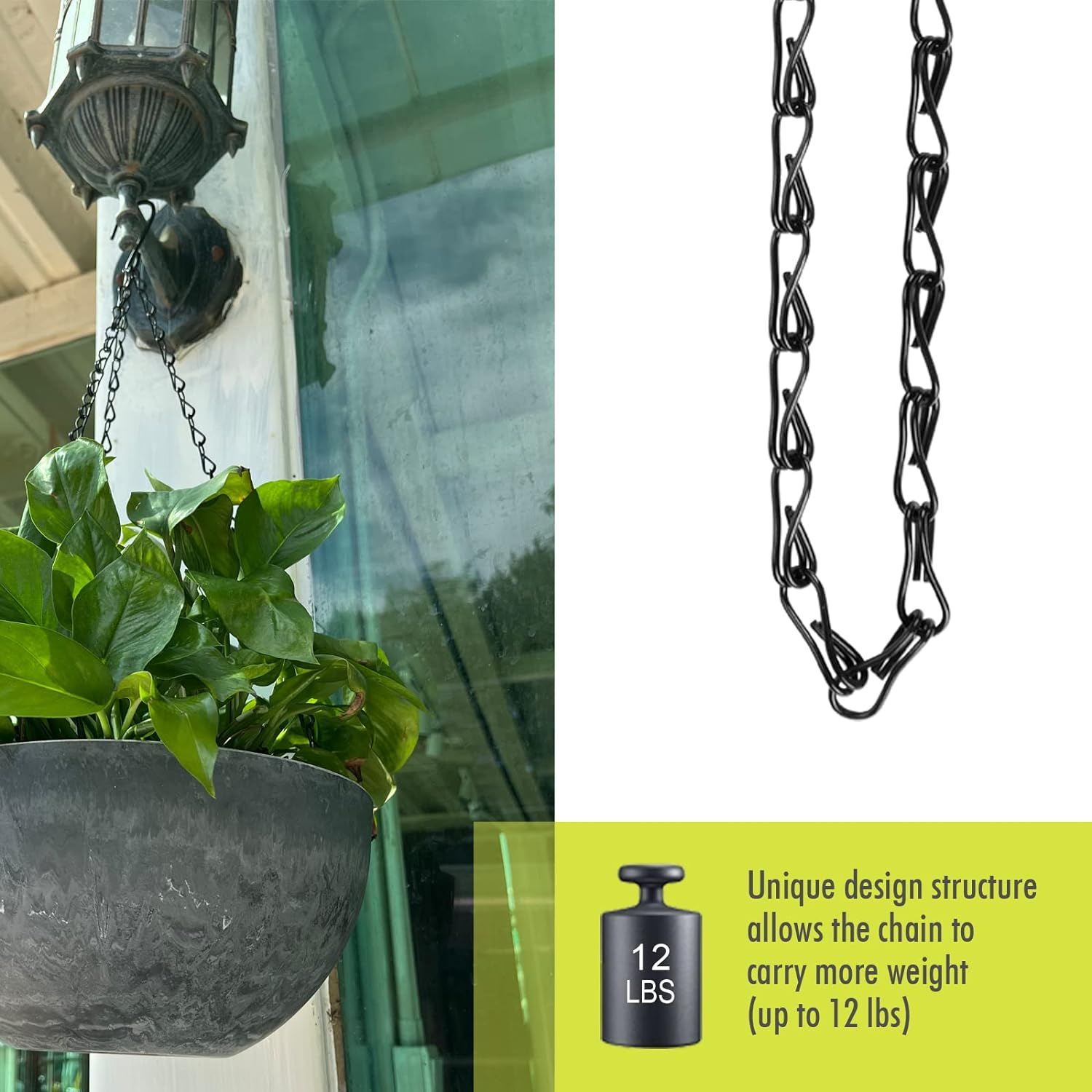 Chain for Hanging Plants, 10 Inch Black Plant Chains for Hanging Planter Baskets Kits with Hooks for Bird Feeder Wind Chime, Small Chains Perfect for Indoor Outdoor Decor (10 PCS) - 10 Inch, Black-5Pcs image number 7