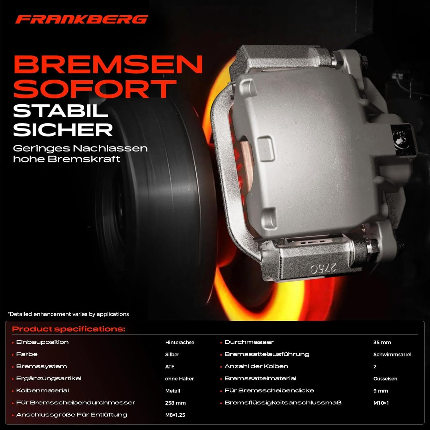 Frankberg 2 X Brake Caliper Rear Left Right Compatible with 190 W201 C-Class W202 Coupe C124 E-Class W124 E-Class Coupe C124 Saloon W124 Replacement # 341002 image number 1