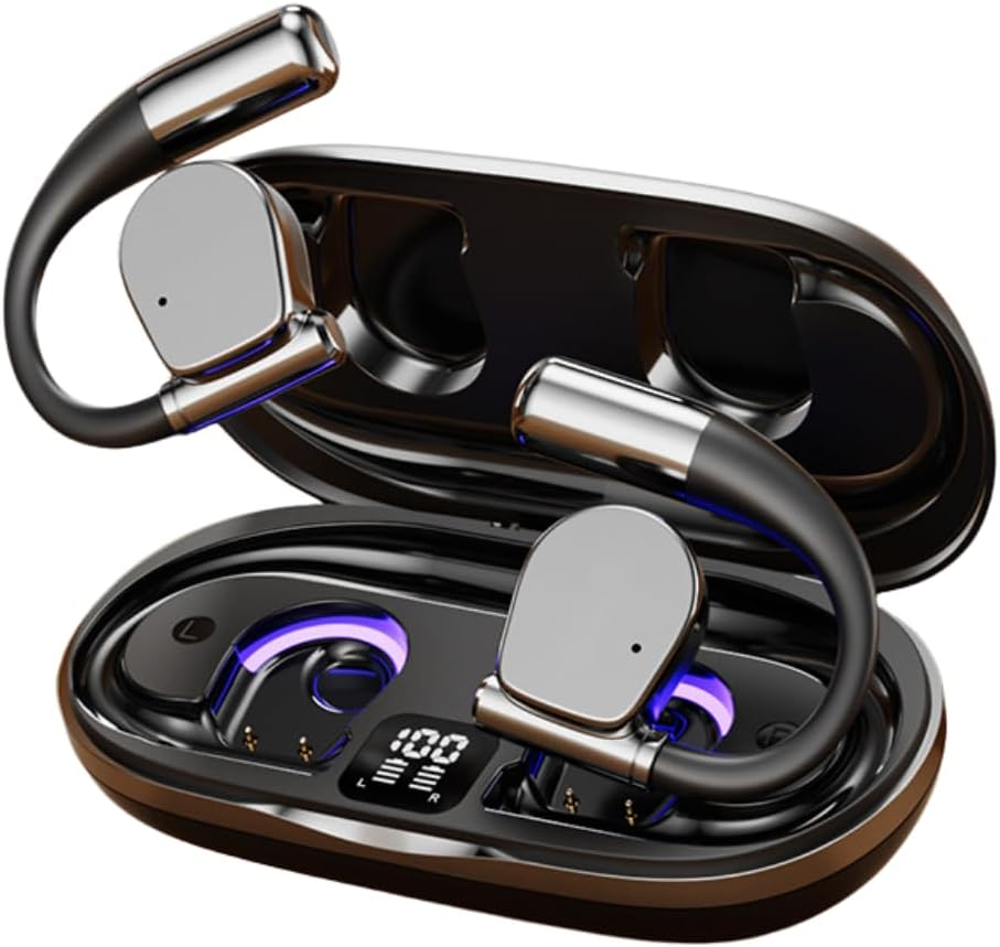 Wireless Earbuds, Open-Ear Bluetooth Sport Headphones, Long Battery Earphones, Clear Audio, Two-Way Real-Time Translator, Workout & Travel (Black)