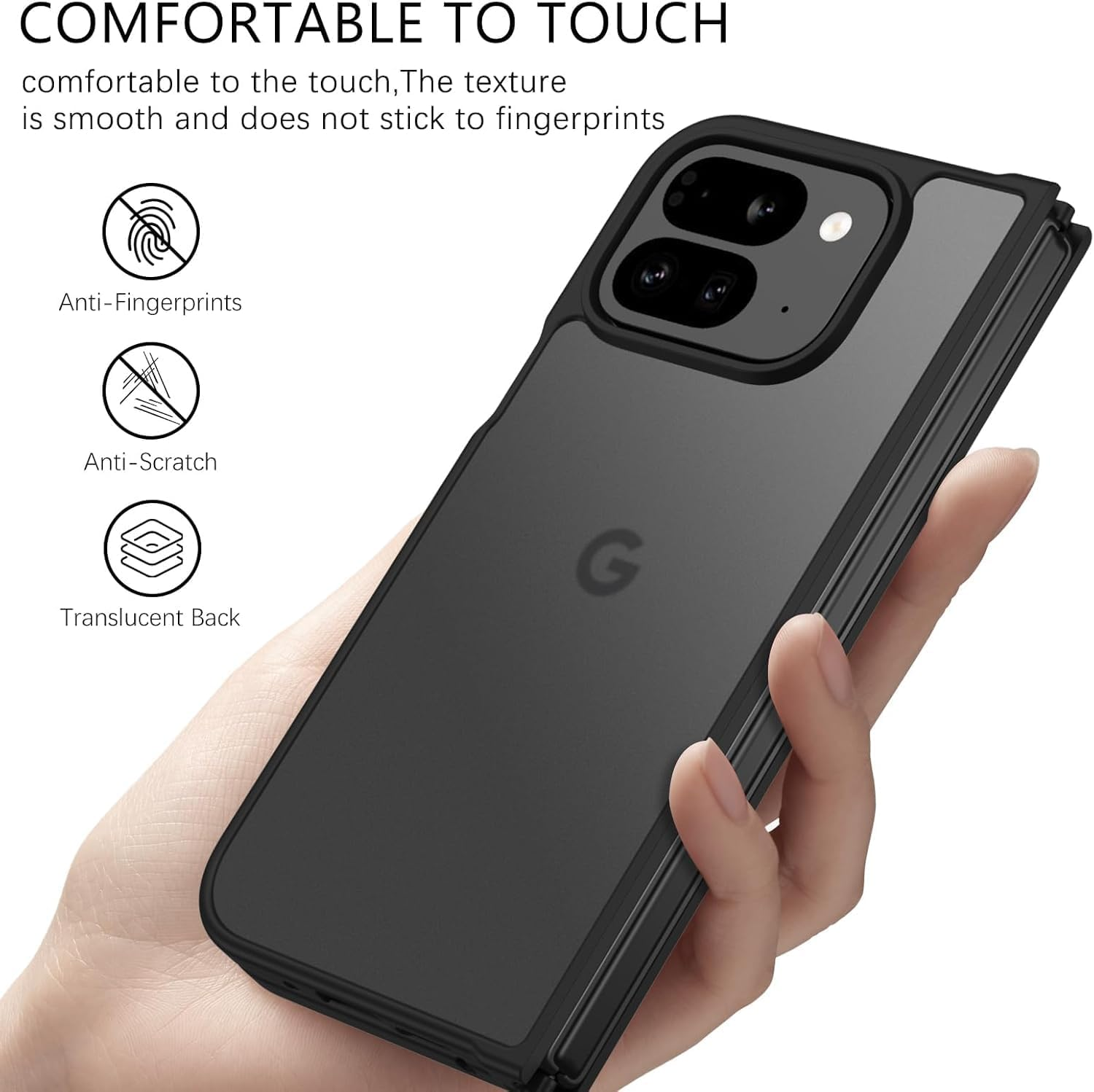 RUNGOS for Google Pixel 9 Pro Fold Case [12Ft Military Grade Drop Tested] [Ultimate Silky Touch] Translucent Matte Cover for Pixel 9 Pro Fold Case, Anti-Fingerprints Slim Shockproof Cover 2024, Black image number 5