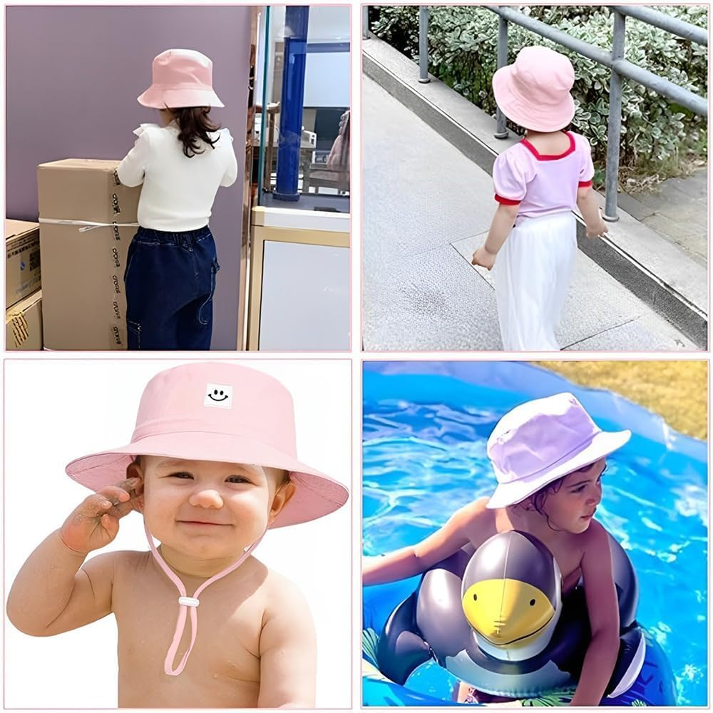 MOTRAIN Baby Sun Hat Smile Face for Boys Girls, Toddler UPF 50+ Sun Protective Bucket Hat, Summer Outdoor Adjustable Beach Cap for 2-6 Years Kids Girl Boy Pink image number 3