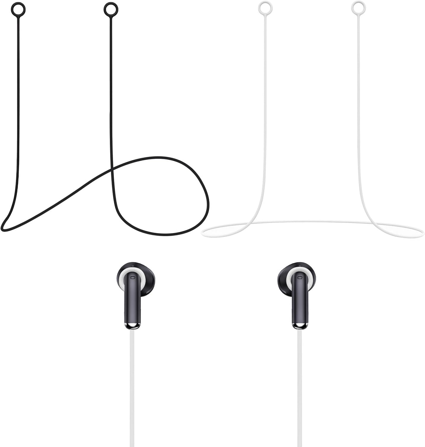 2Pcs Earplug Lanyard, Cord Lanyards, Soft Durable Flexible Silicone Earplug Connection Cable with Flexible Silicone Strap for Convenient Safe Hold of Earplugs, Earphones & Earbuds(Black and White) image number 2