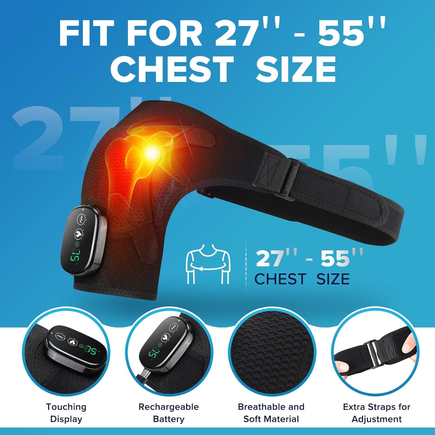 Sika Deer Heated Shoulder Wrap with Massage, Shoulder Heating Pad for Rotator Cuff Frozen Shoulder, Cordless Shoulder Heating Pads Shoulder Massager with Heat（Black) image number 1