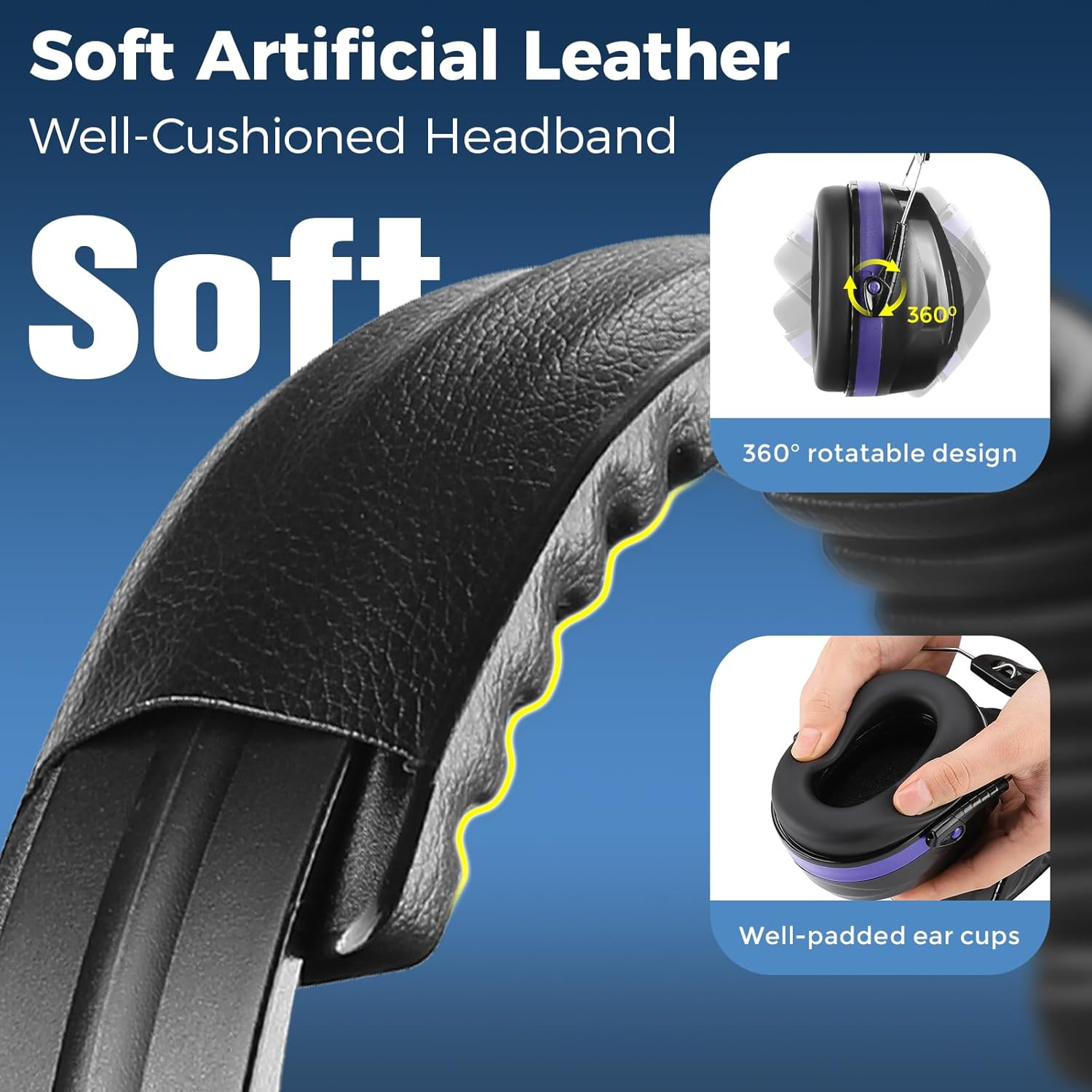 Procase Noise Reduction Safety Ear Muffs, 32Db Hearing Protection Earmuffs Ear Defenders with Adjustable Headband for Mowing Construction Manufacturing Woodwork -Purple image number 3