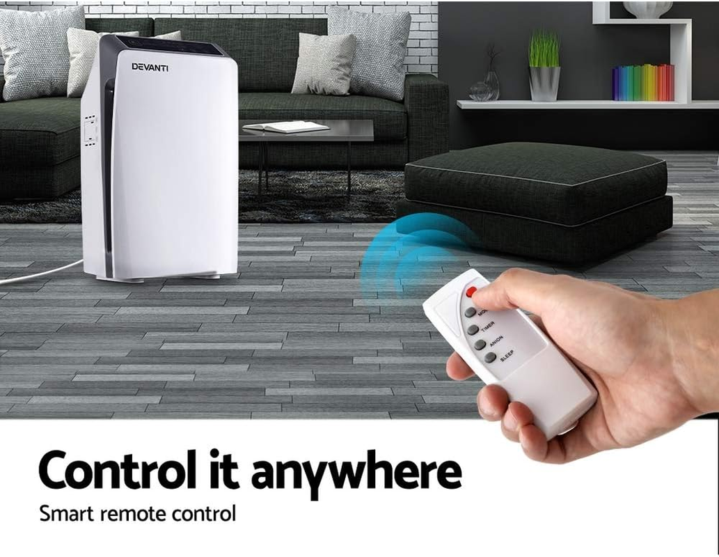 Devanti Air Purifier, 4 Layer Home Purifiers Hepa Filter Bedroom Freshener Cleaner Carbon Replacement Filters Smoke Remover Office Kitchen Room Smart Equipment, with Remote Control 180M&sup3;/H White image number 4