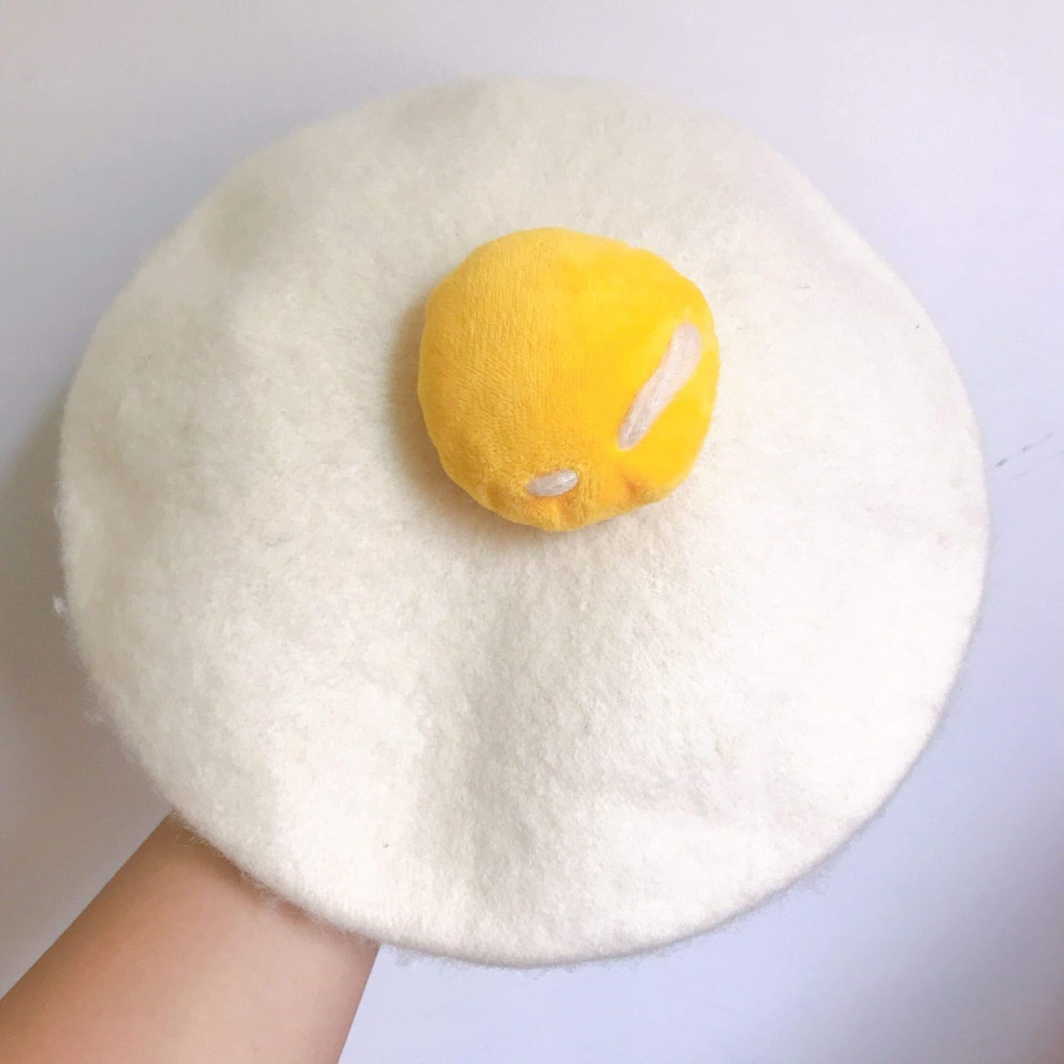 Manual Wool Egg Yolk Beret Lovely Gift for Winter Poached Egg Berets Cap Hat for Women Girls White image number 1