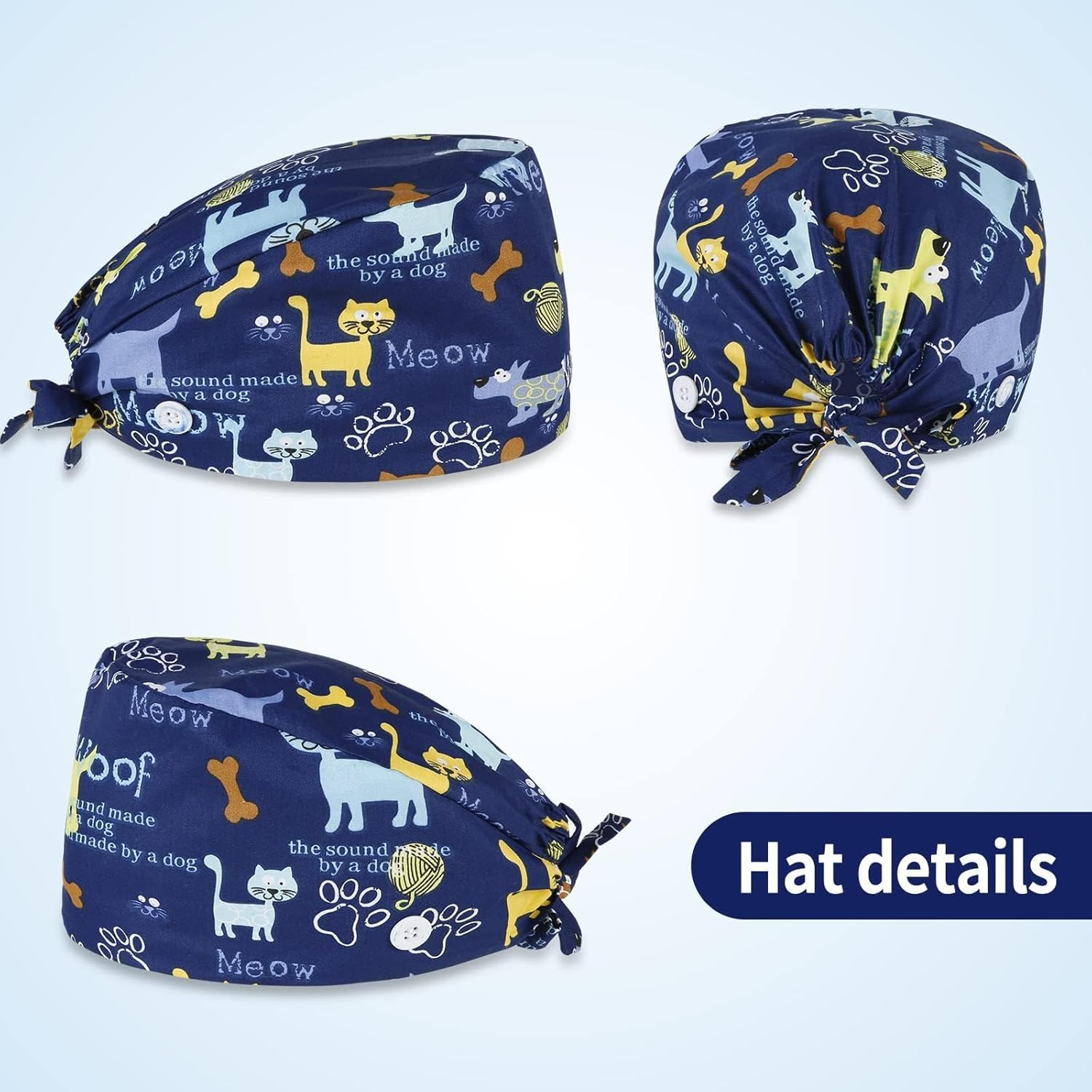 6Pcs Working Caps with Button and Sweatband, Adjustable Working Hats, Turban Cap, Printed Soft Cotton Hood for Women and Men - A image number 4