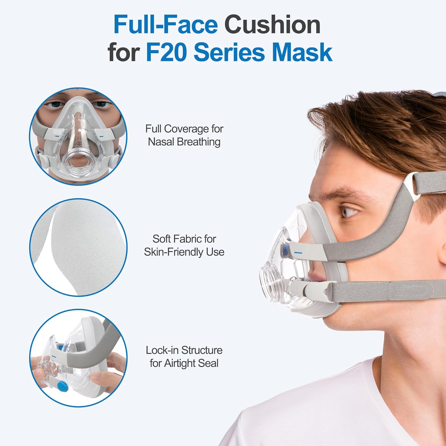 2 PCS Fabric CPAP Mask Compatible with Resmed Airfit F20 & Airtouch F20, Reliable Seal Sleep Apnea Mask, Innovative Fabric-Silicone Hybrid Design, CPAP Accessories Supplied by Airsmart, Grey (M) image number 4