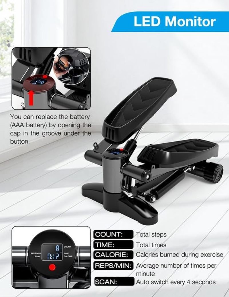 Mini Steppers for Exercise, Portable Mini Stair Stepper Exercise Equipment for Home with Resistance Band & Calories Display & Non-Slip Mat,Aerobic Step Fitness Machines for Office Workout image number 5