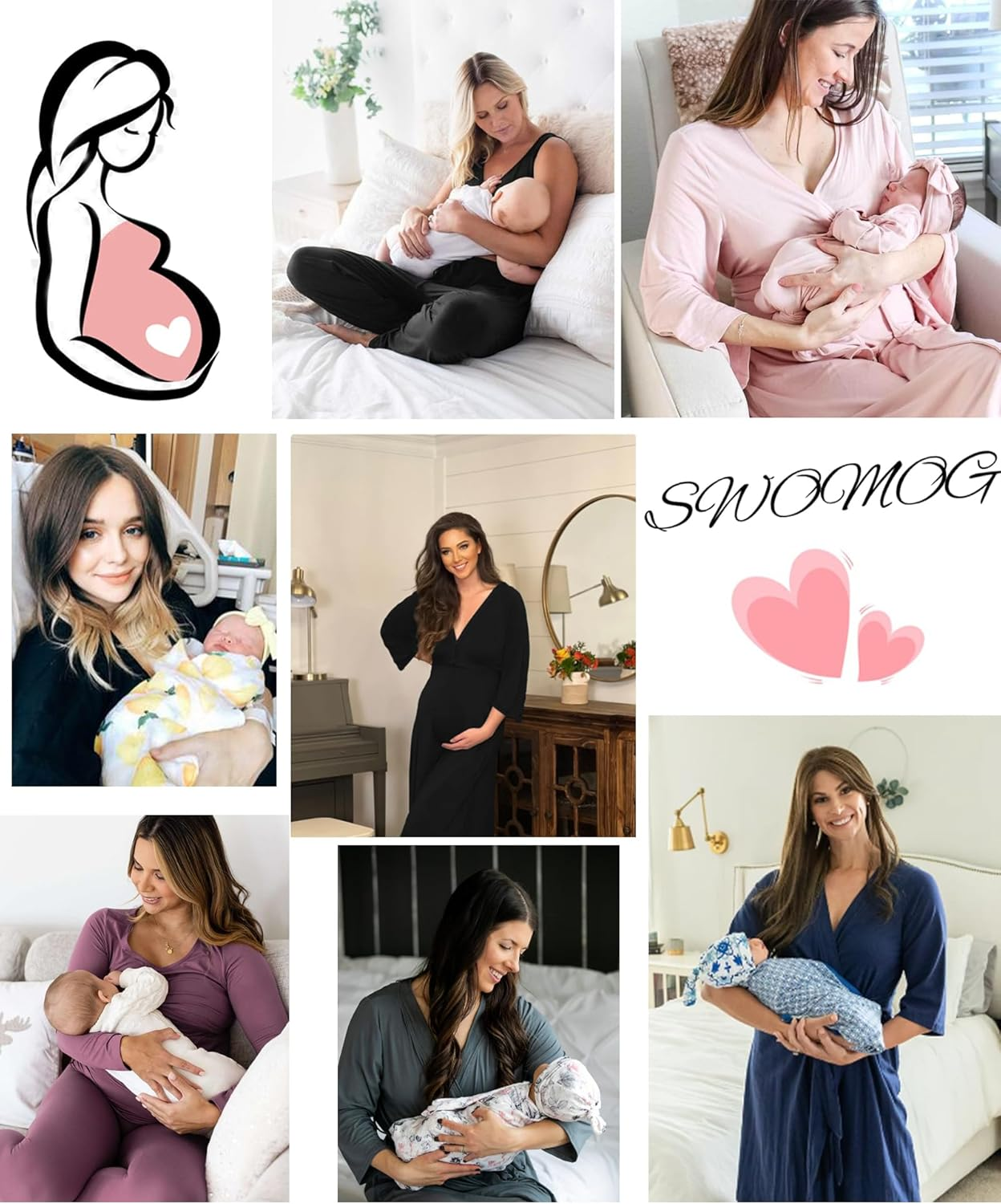 SWOMOG Maternity Nursing Robe Set 3 Piece Postpartum Breastfeeding Pajamas 3 in 1 Hospital Labor Delivery Pregnancy Pjs image number 3