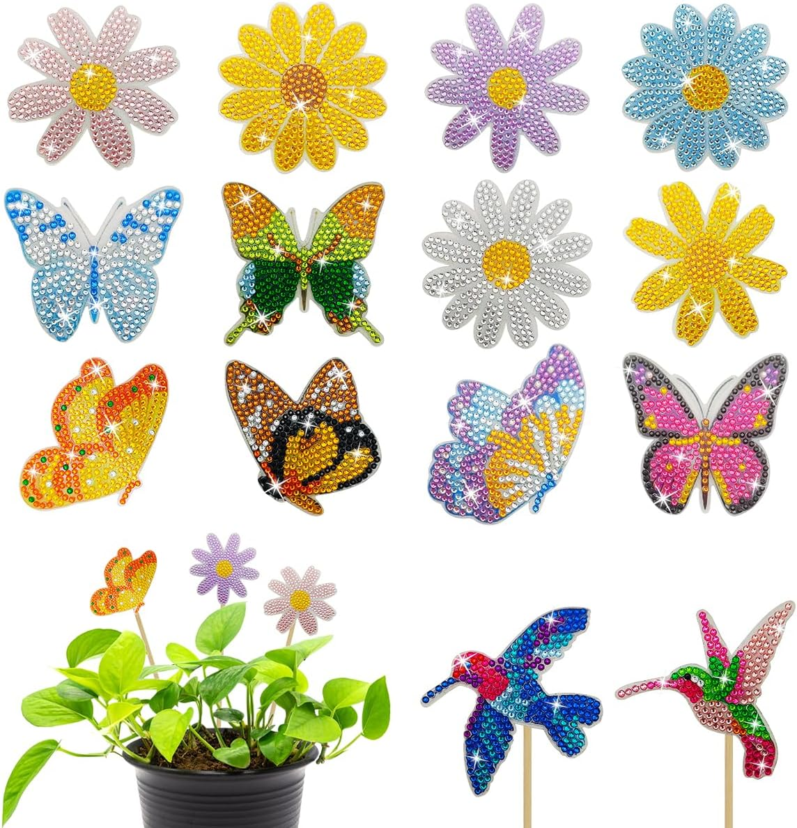 SENHAI 14 Pcs Diamond Art Kits for Adults, 5D Butterfly Flower Bird Paint by Numbers Kit Crafts Full Drill Diamond round Crystal Diamond Paintings Kits for DIY Garden Decor image number 5
