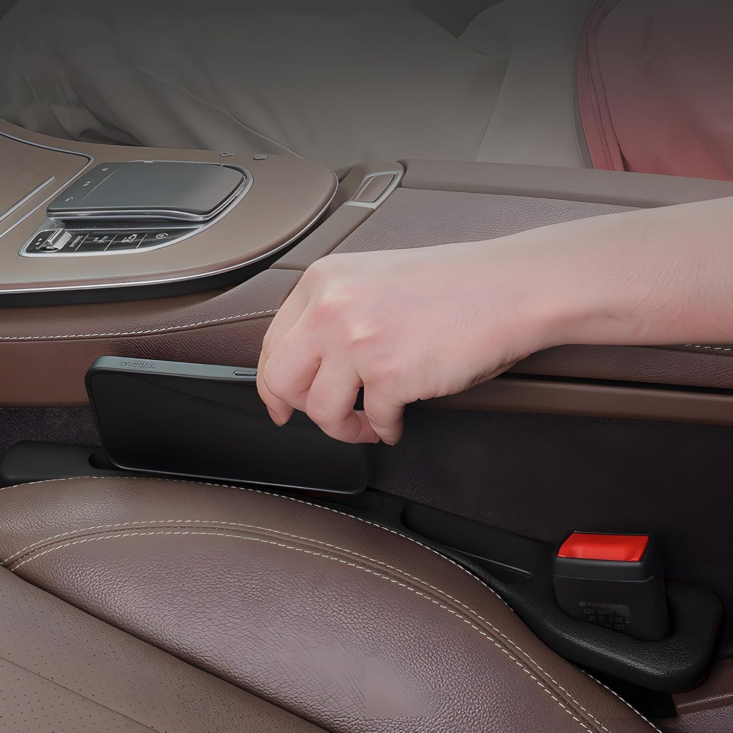 2Pcs Car Seat Gap Filler Organizer, Car Seat Gap Organizer with Phone Holder, Upgraded Gap Filler between Seat Catcher, Fits Most Vehicles