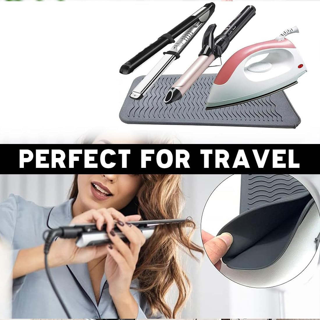 Heat-Resistant Silicone Mat Bag, Heat-Resistant Mat for Curling Irons, Mat Cover for Curling Irons, Hair Straighteners, Straighteners and Other Hot Hair Tools, Height 28.5 Cm and Width 14 Cm image number 3