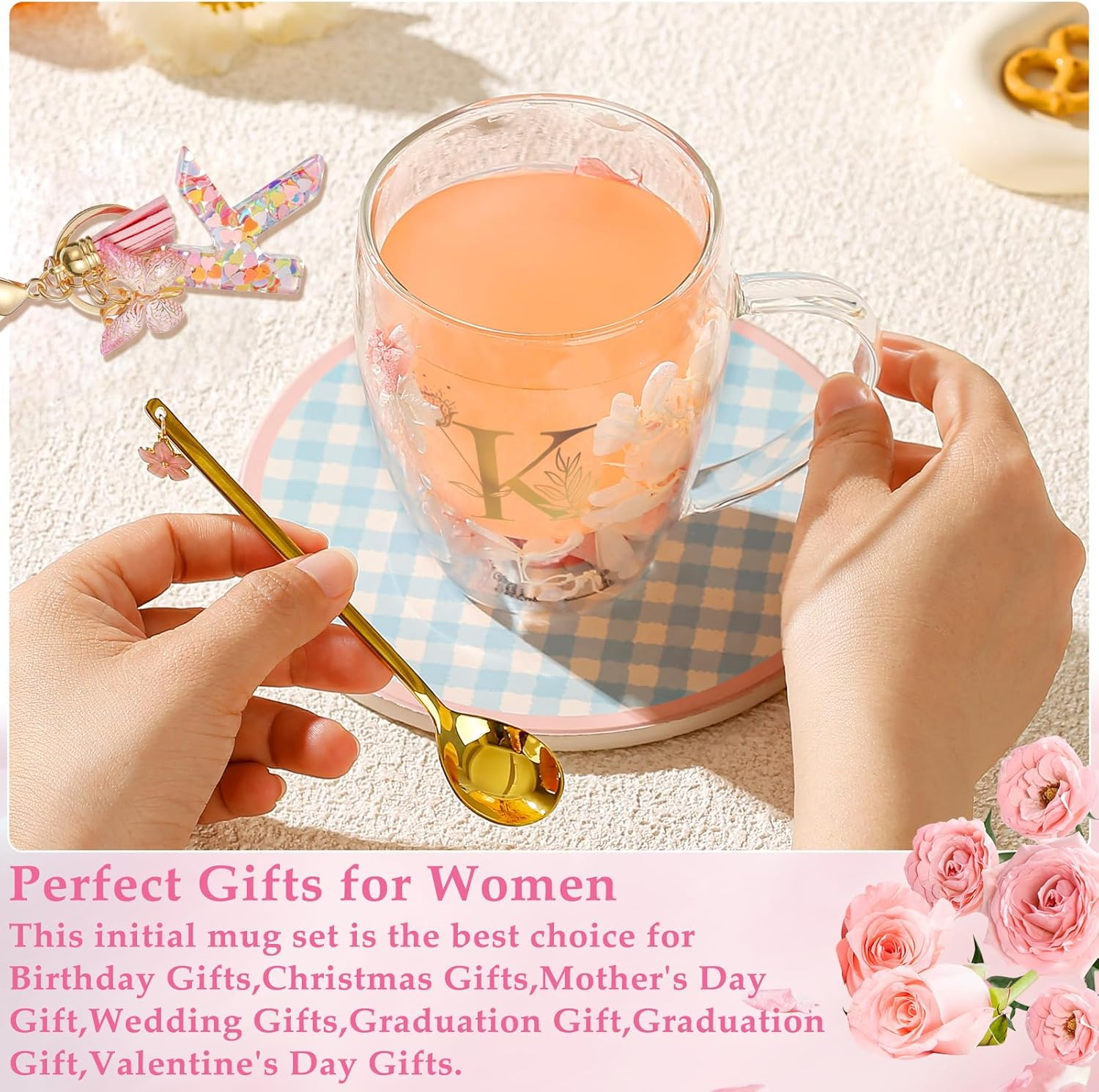 Gifts for Women Glass Coffee Mugs Unique Birthday Gifts for Women Her Ladies Espresso Tea Cups Personalised Friendship Wedding Gift Cute Double Walled Glass Mugs Christmas Pink Stuff Birde to Be Gift image number 5