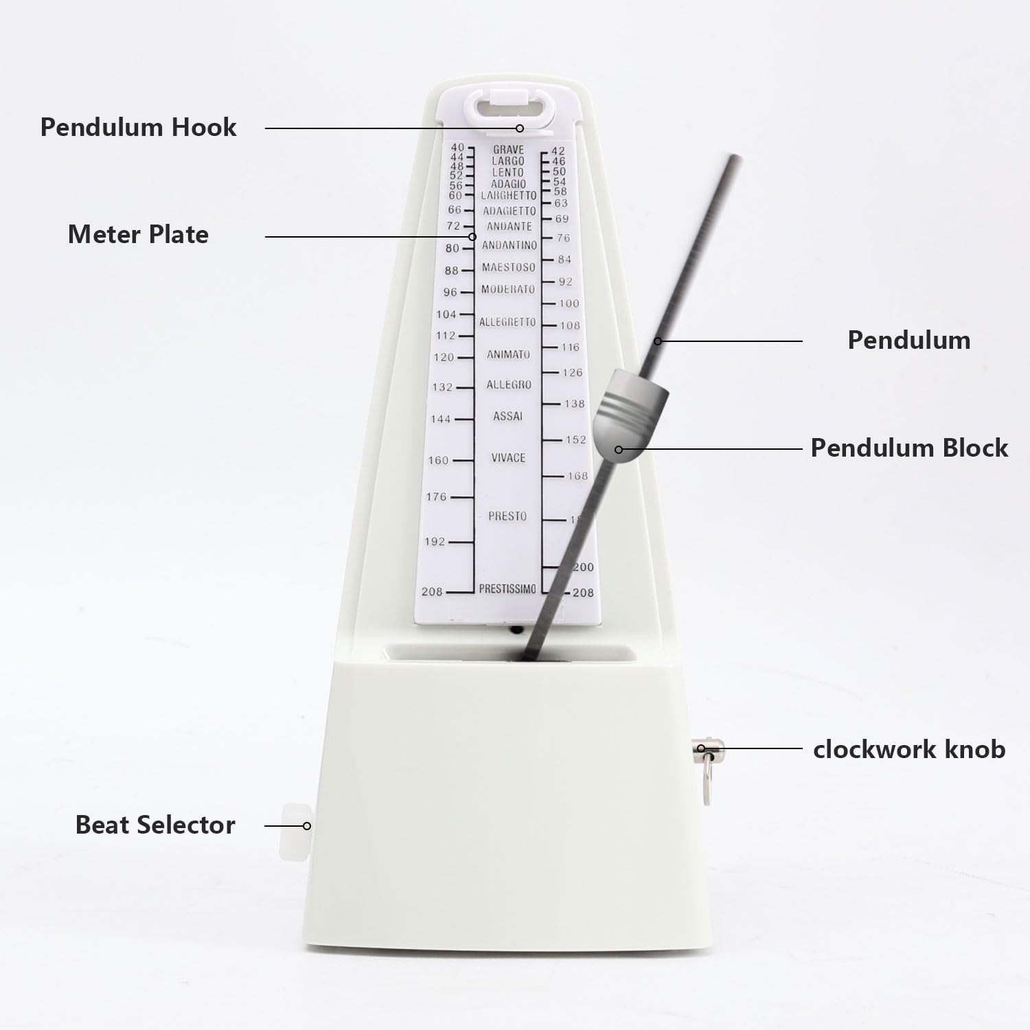 Mechanical Metronome,Universal Metronome for Piano Guitar Violin Bass Drum,High Precision Track Beat and Tempo (White)