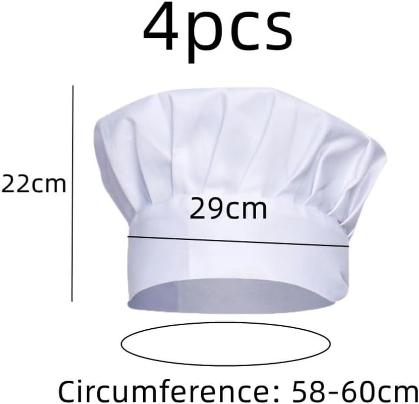 Naisfei Chef Hat, 4 PCS White Chef Toques Caps, Adjustable Elastic Cotton Cooking Cap,Reusable Cooking Chef Cap for Home, Kitchen,Restaurant, Baking and Party Favors(22X 29Cm) image number 2