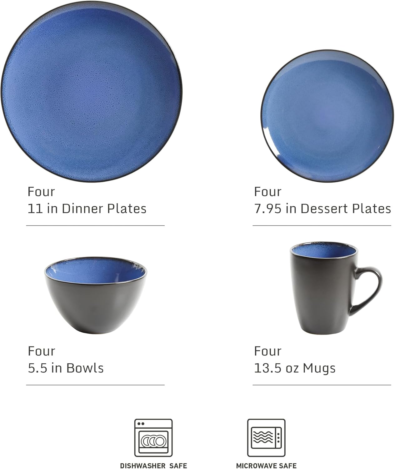 Gibson Home 109536.16R Reactive Stoneware Soho round Dinnerware Set, Blue, 16 Piece - Red image number 4