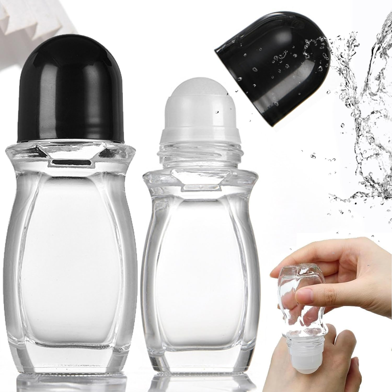 OTXKXBLP 2PCS Glass Empty Roller Bottles with Plastic Roller Ball, Deodorant Roll on Bottles Containers Leak Proof Massage Roller Ball Bottles with Cap for Essential Oils Perfume Cosmetics(30Ml+50Ml) image number 1