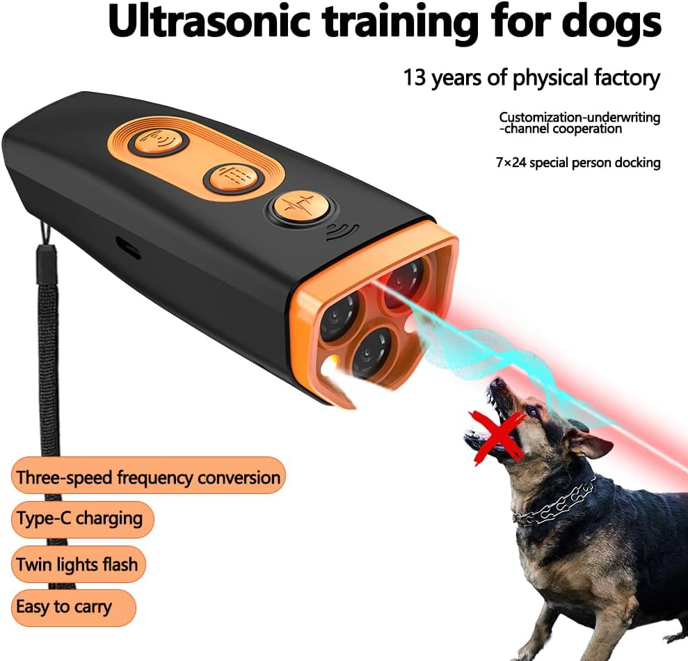 Dog Bark Deterrent Device，Anti-Barking Device for Dogs up to 50Ft，Long Range Rechargeable Barking Silencer Dog Whistle Stops Bad Behavior Training Tool Indoor & Outdoor