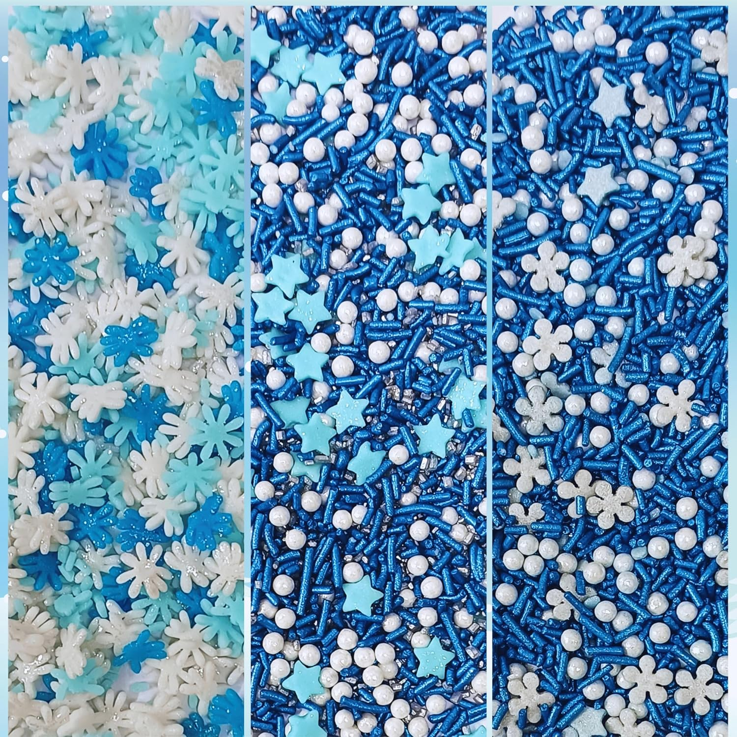 Confect Christmas Sprinkles | Mix Pearl, Blue Pearls & Jimmies Sprinkles | Snowflake Sprinkles | Frozen Sprinkles | White Pearls Sprinkles | Christmas Jimmies Sprinkles &ndash; 100Gms image number 6