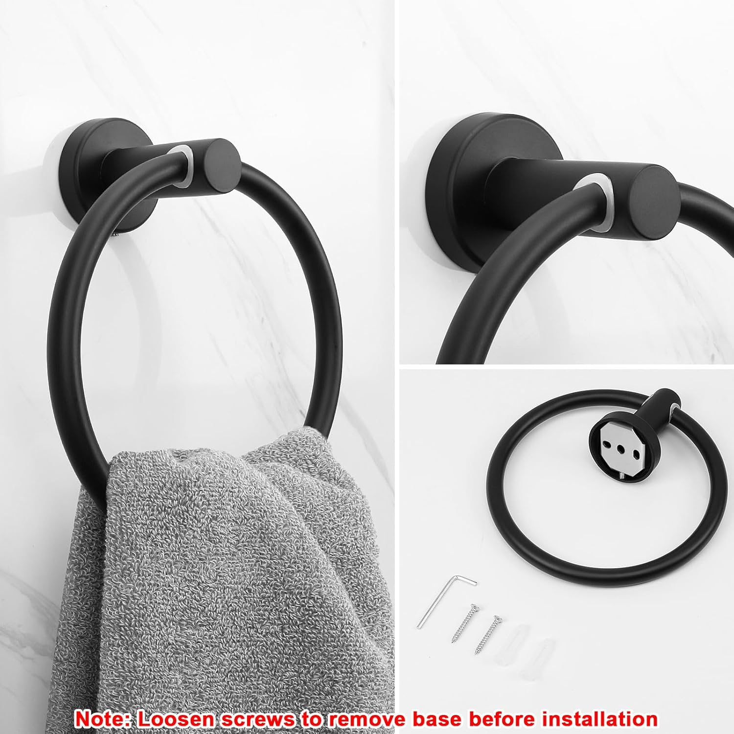 Nearmoon Bath Towel Ring, Bathroom Hardware Accessories-Thicken Stainless Steel Hand Towel Holder for Bathroom, Modern round Towel Hanger Wall Mounted (Matte Black, 1 Pack) - 4, Brushed Nickel image number 6