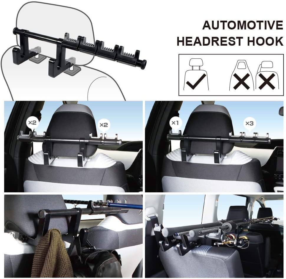 Car Fishing Rod Holder with Seat Hook, Multifunctional Fishing Pole Rod Rack, Car Headrest Hooks Hanger Holder for Bag, Purse, Cloth, Grocery image number 6