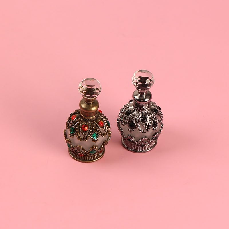 NOIAFZY 2Pcs Vintage 0.51Oz Enameled Glass Perfume Bottle, Refillable Essential Oil Dispenser, Unscented round Shape for Travel & Holidays, Empty Bottle with Bonus Essential Oil Set image number 3