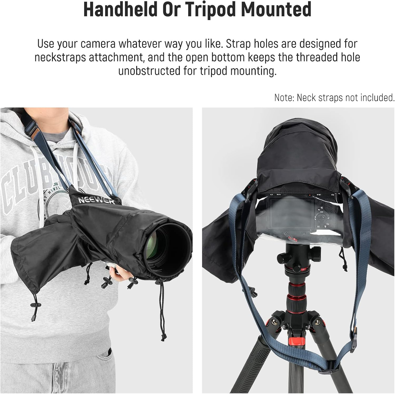 NEEWER Camera Rain Cover, Small Size Durable Nylon Raincoat Compatible with Sony A7 A9 Canon 7D 5D Nikon D750 D850 Cameras and Lenses within ⌀200Mm, with Sleeves, Drawstrings, Viewing Window, PB003 image number 2
