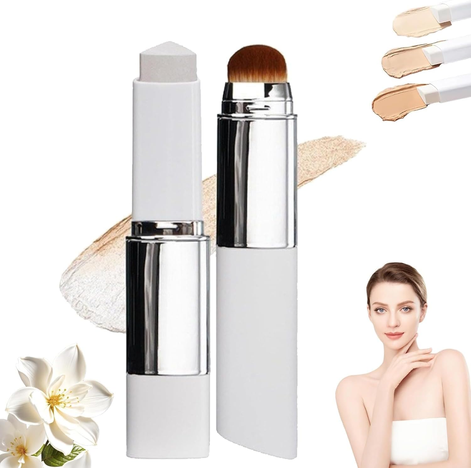 Korean Color Changing Cover Cream Stick, Color Changing Foundation Stick, Medium to Full Coverage Dewy Finish Base Makeup with Detachable Brush, Moisturizing Makeup (Medium)