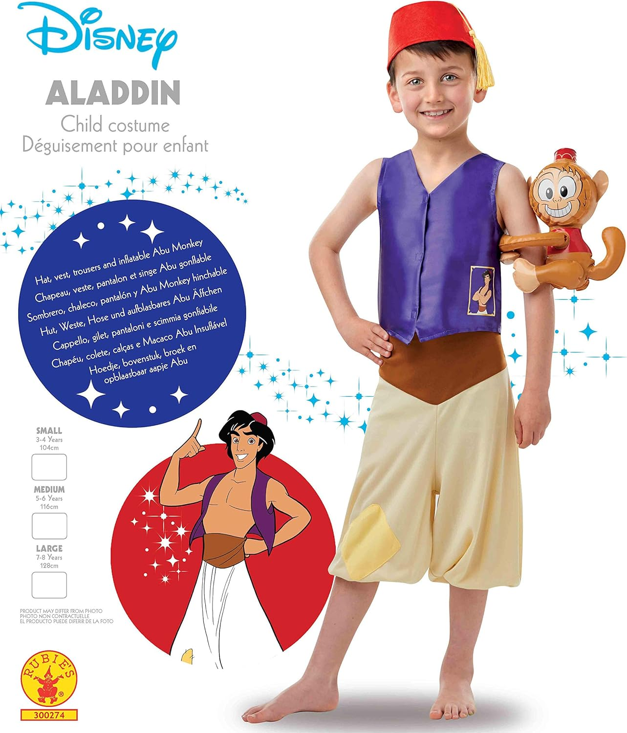 Rubie'S Official Rubie'S Disney Aladdin Fancy Dress, Disney Classic Book Day and Film Character Costume, Childs Size Small Age 3-4 Years image number 1