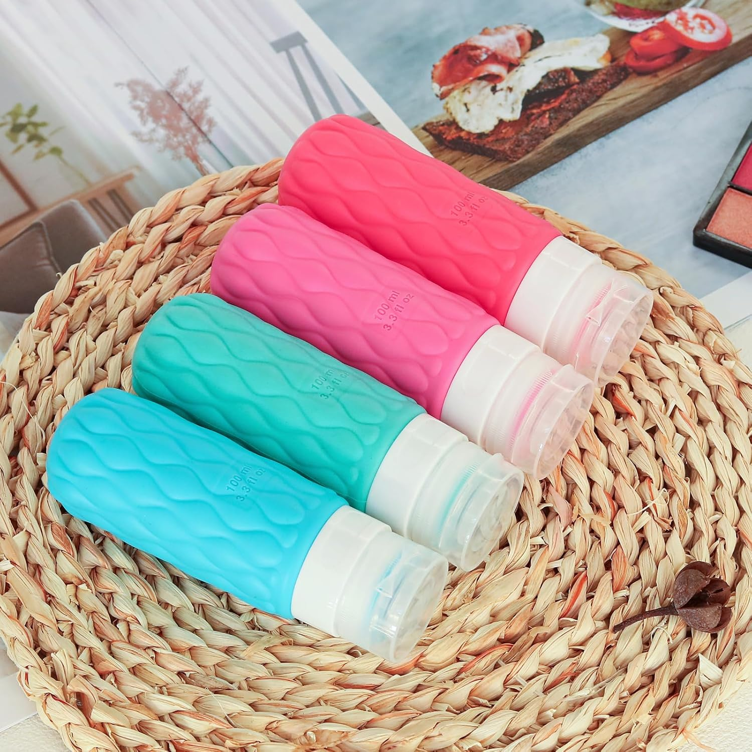 4 Pack Travel Bottles for Toiletries with Labels, 100 Ml Silicone Travel Bottles Set with Clear Zipper Toiletry Bag, Leakproof Refillable Squeeze Travel Size Containers for Shampoo Conditioner image number 1