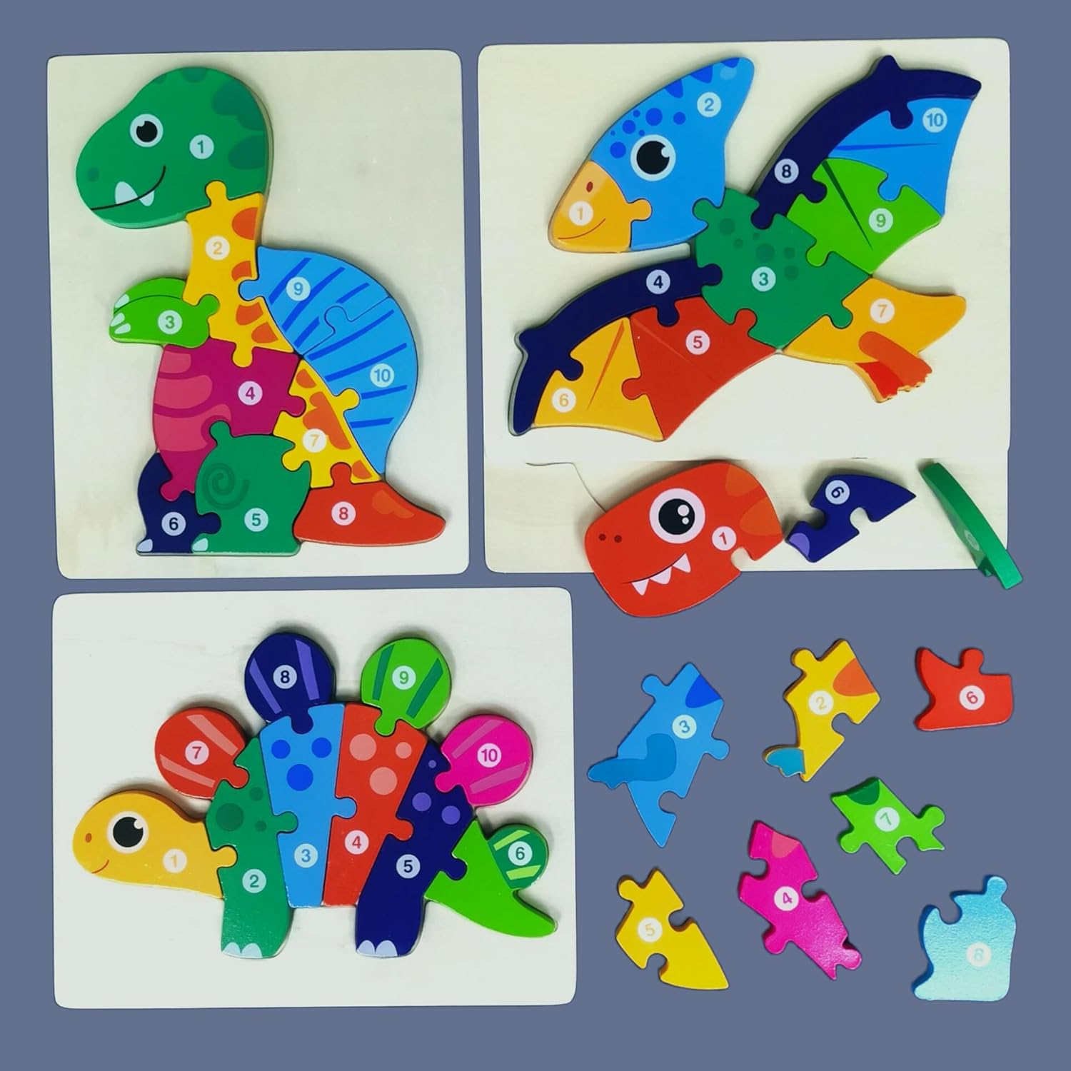 BEACENOV Toddler Puzzles,Set of 4,Large Wooden Dinosaurs Jigsaw Puzzle Toys for 2 3 4 5 Year Old Baby Boys Girls Gift,Montessori Preschool Learning Educational Toy [ Color & Shape Cognitive Skill ]
