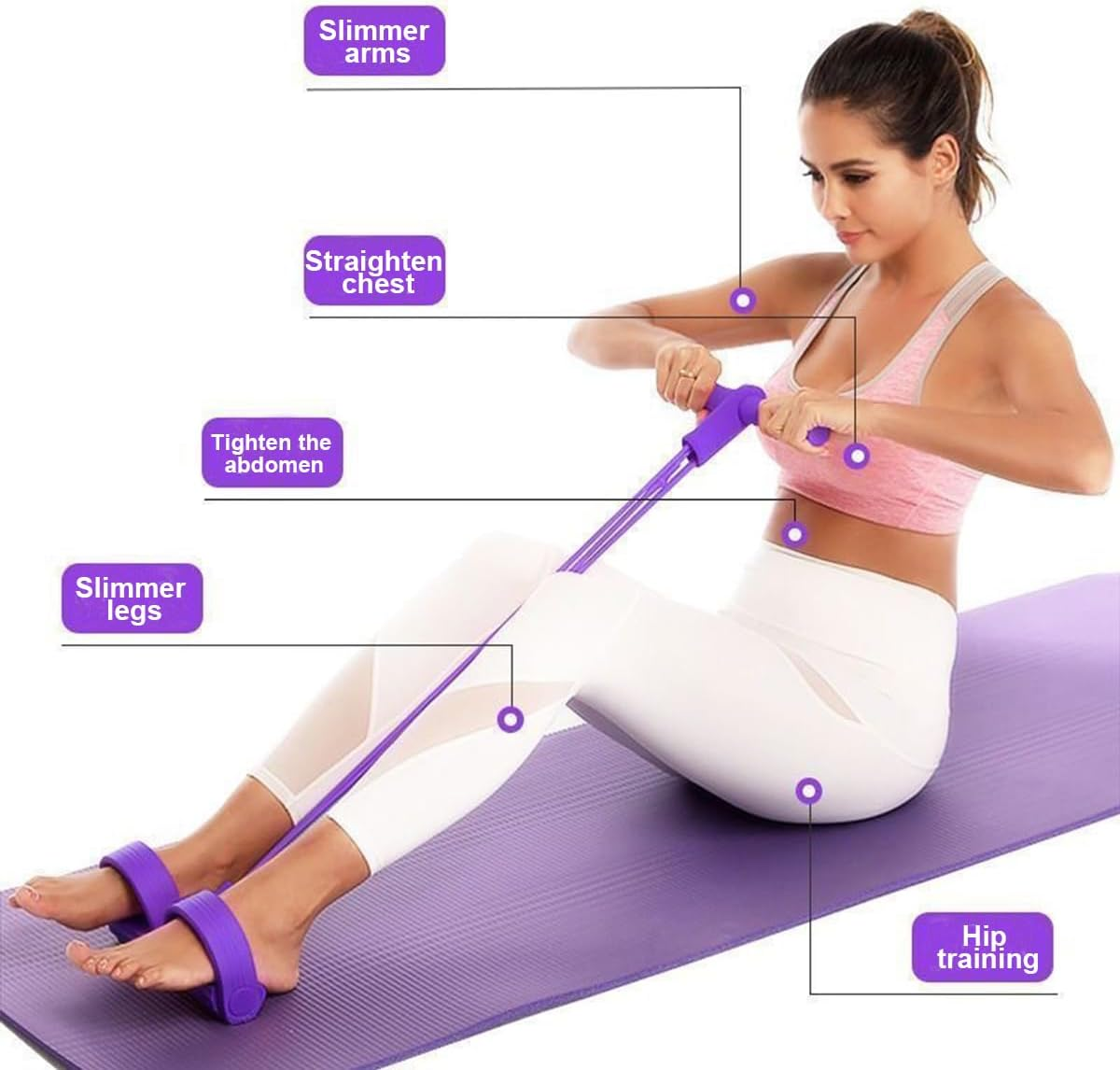 6-Tube Pedal Resistance Band, Premium Elastic Tension Rope for Full Body Workout, Natural Latex Fitness Bands for Strength Training,Yoga Stretching Slimming Training, Home Gym Exercise Equipment image number 2