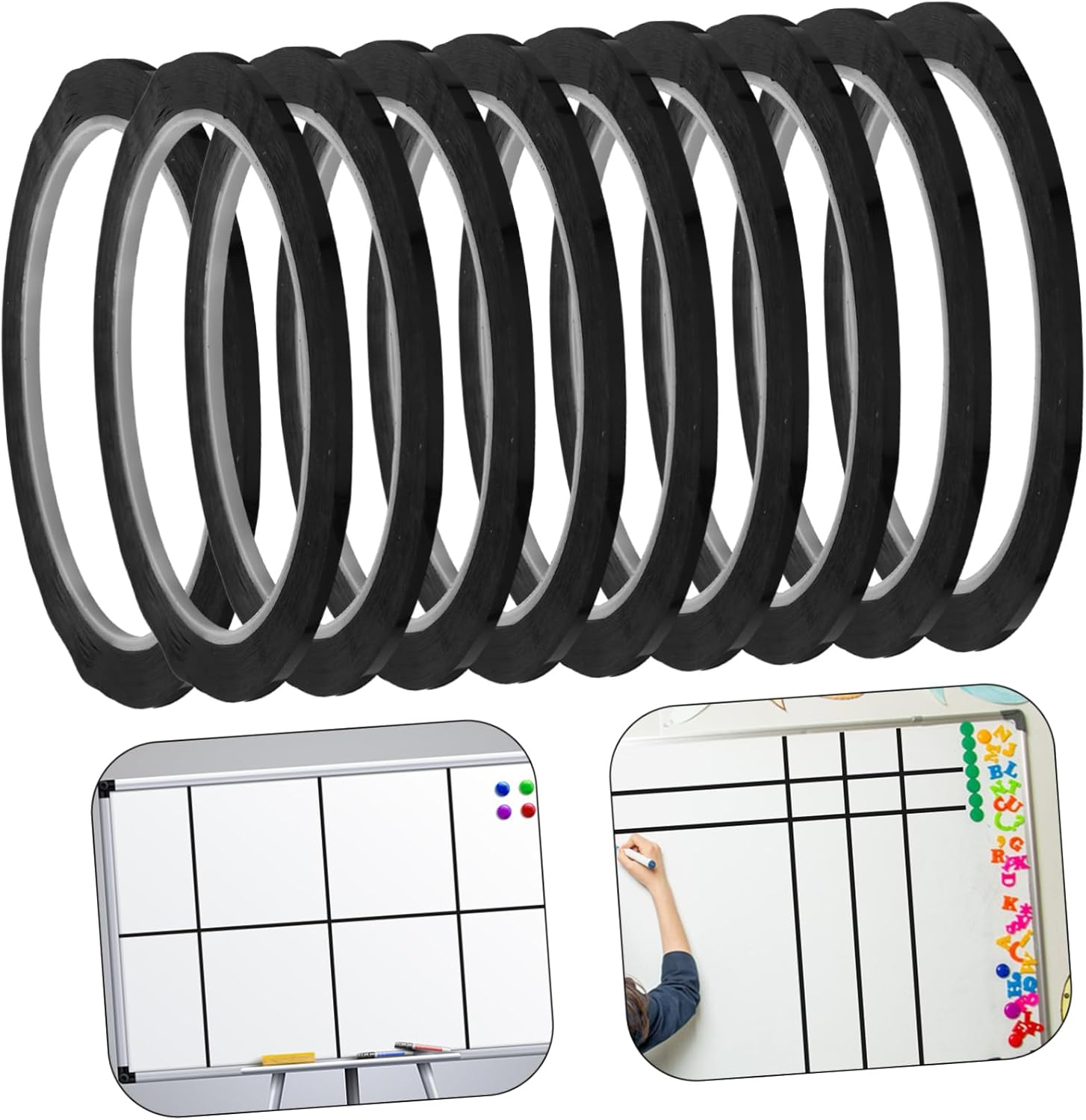 10Pcs Dry Erase Board Tape Pinstripe Gridding Tape Black PET 3MM X 50M Adhesive Chart Craft Car Striping Residue-Free Whiteboard Marking image number 4