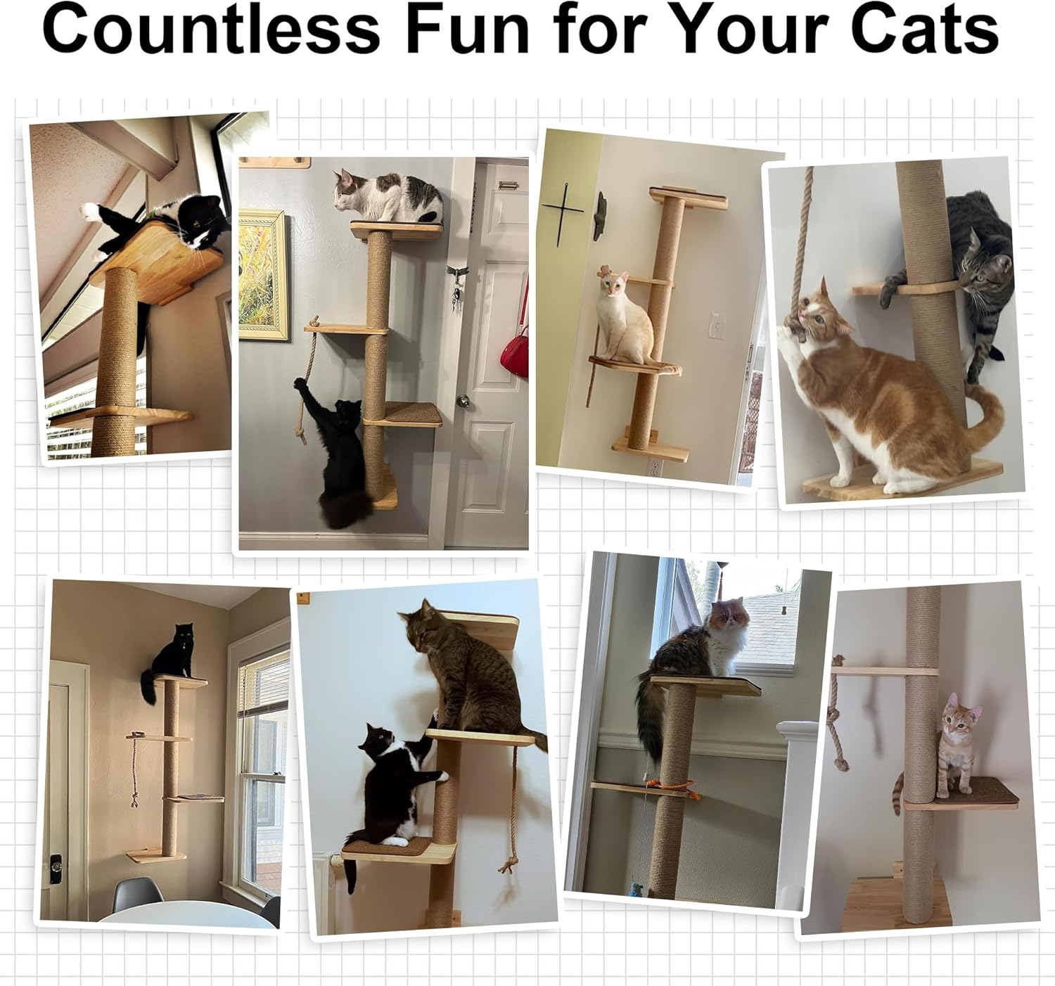 FUKUMARU Cat Scratching Activity Tree Wall Mounted, 50 Inch Scratch Post for Large Cats, with Bed, Rubber Wood Scratcher Posts Kittens, Brown (CP03)