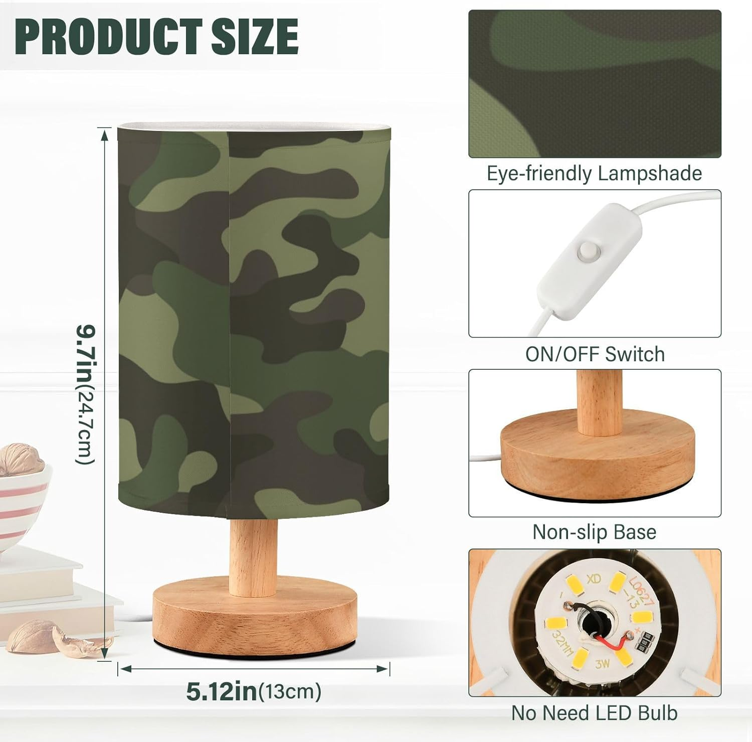 Table Lamp Light Table Lamp Soft Light Abstract Camouflage Green Table Lamps for Girls Indoor L&aacute;mpara De Noche image number 4