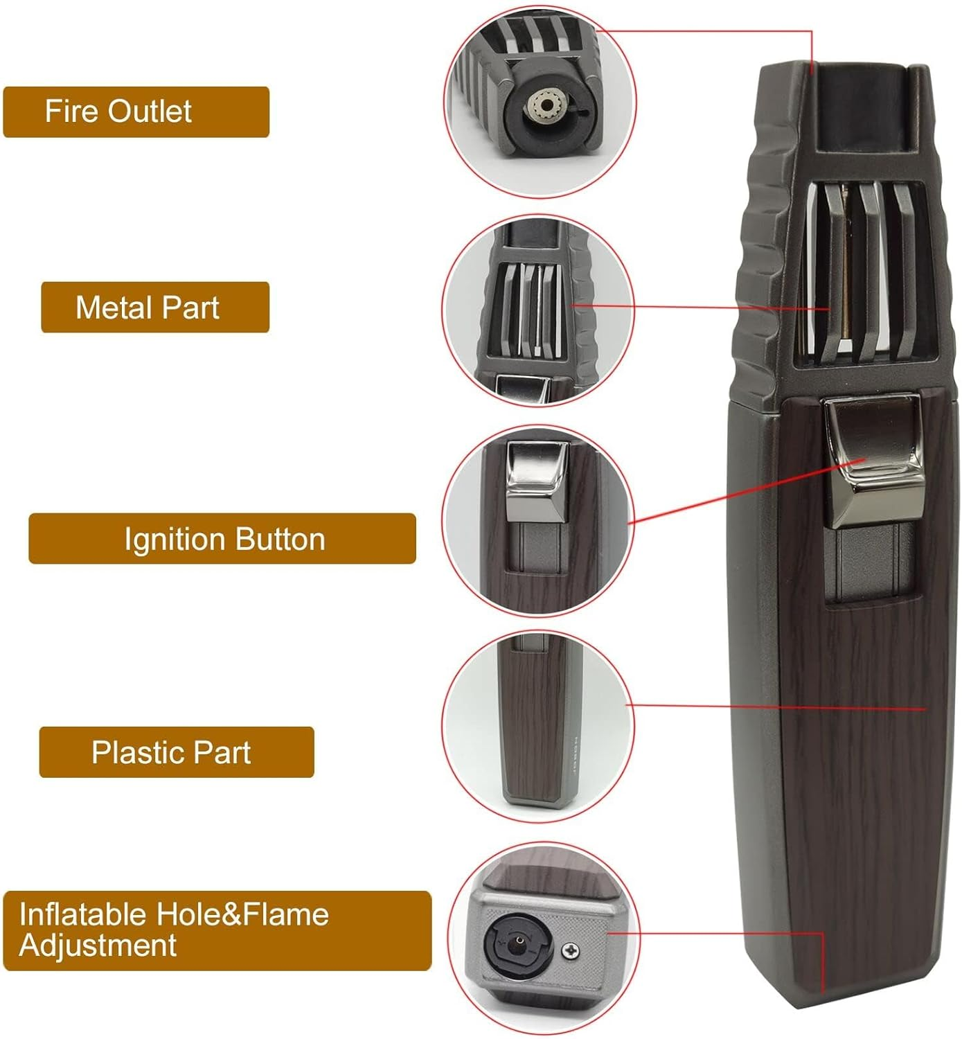 JOBON Solar Beam Torch, Adjustable Flame Butane Refillable Culinary Cooking Lighter for Baking Creme Br&ucirc;l&eacute;e Kitchen BBQ Camping - No Gas Included (Brown) image number 5