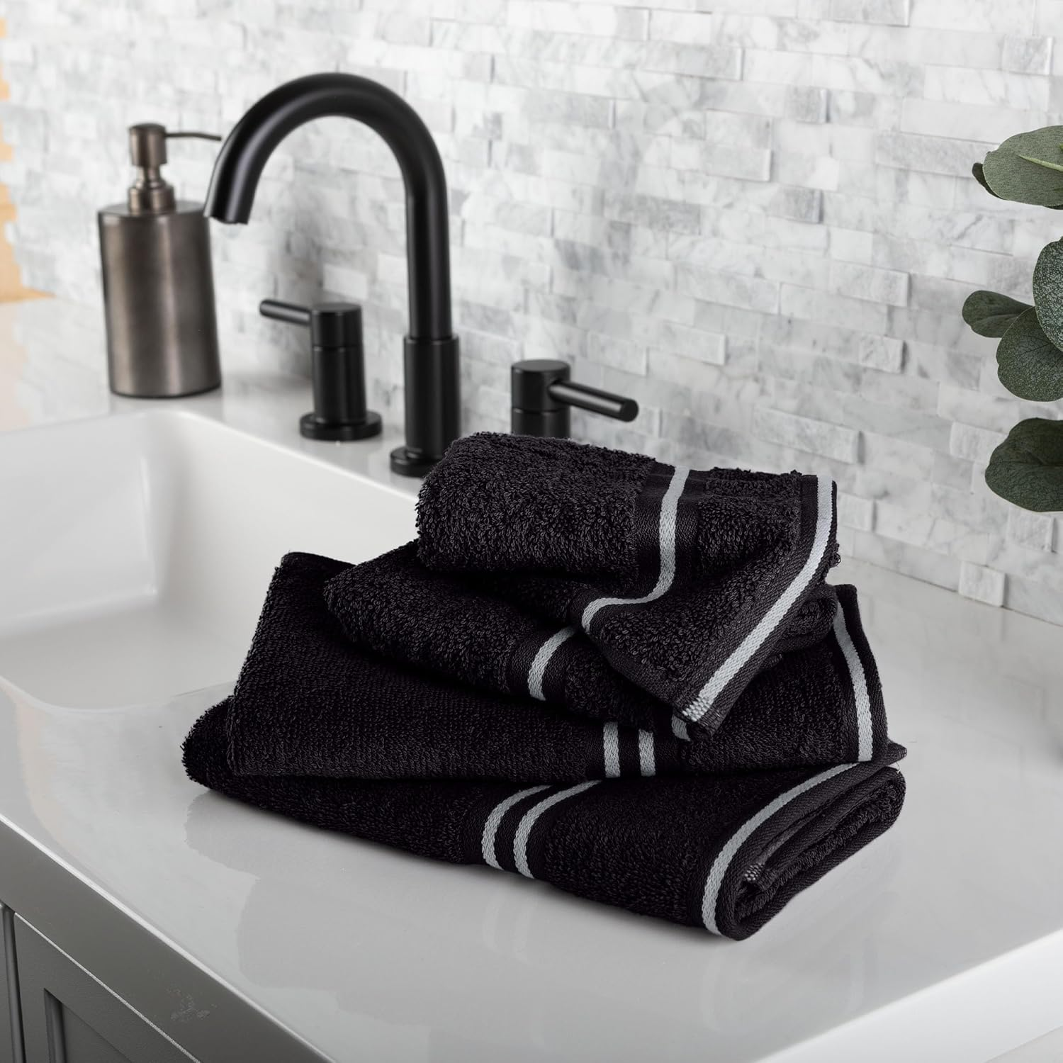 Lavish Home Rio 8 Piece 100% Cotton Towel Set - Black, Medium image number 5