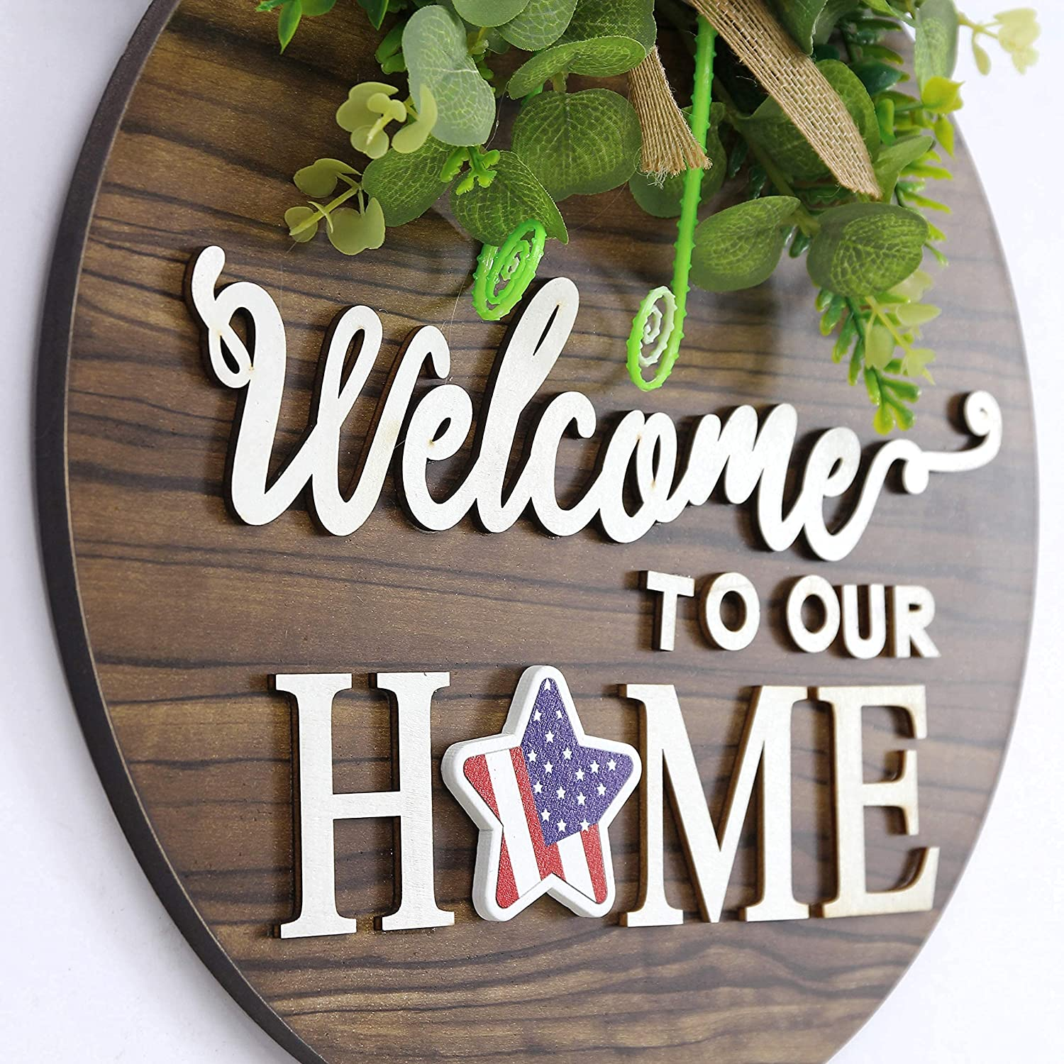 Interchangeable Seasonal Welcome Sign Front Door Decoration, Rustic round Wood Wreaths Wall Hanging Outdoor, Farmhouse, Porch, for Spring Summer Fall All Seasons Holiday Halloween Christmas. image number 4