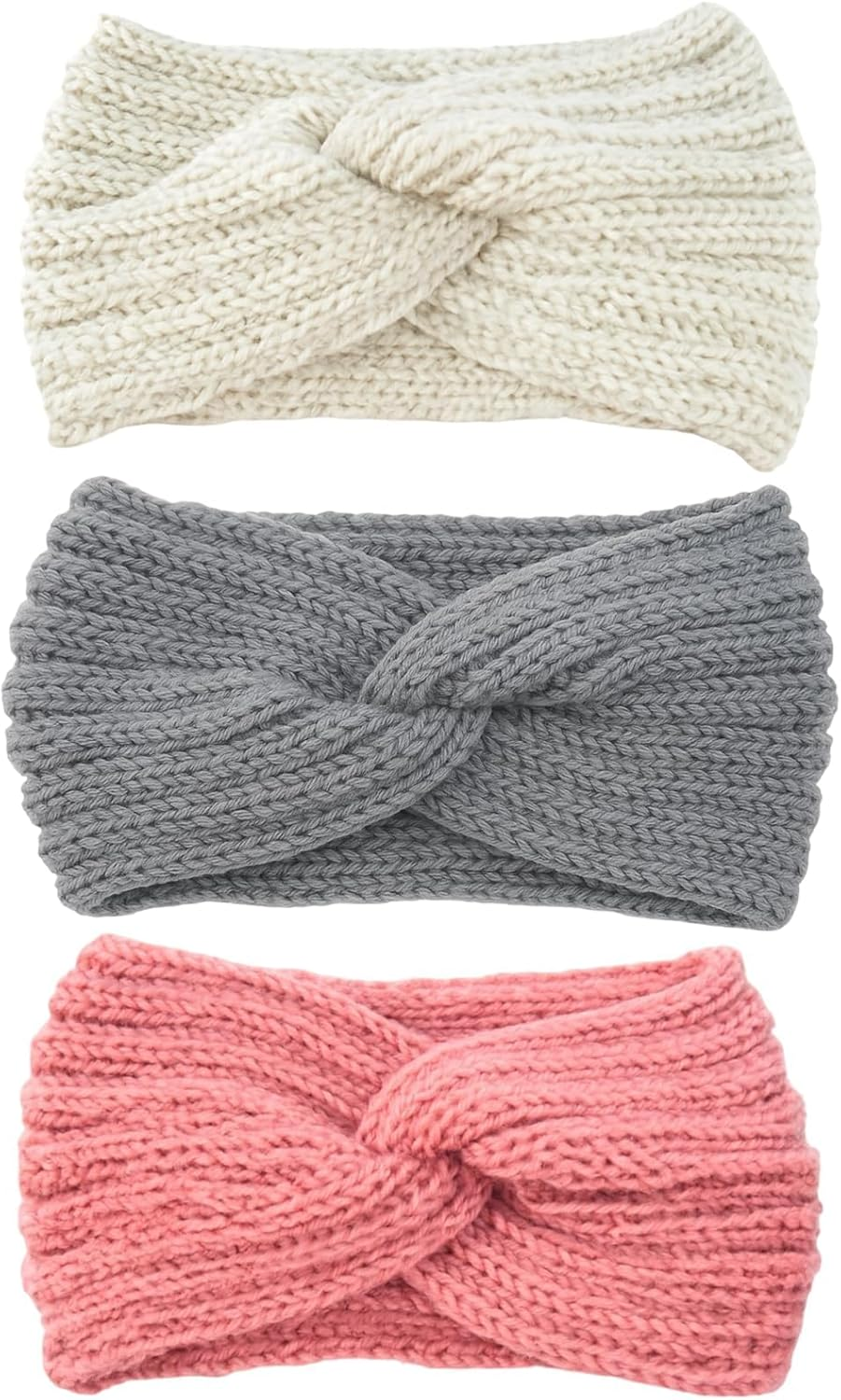 Women'S Winter Headband, Pack of 3 Ear Warmers, Sports Headband, Men, Grey and Beige image number 4